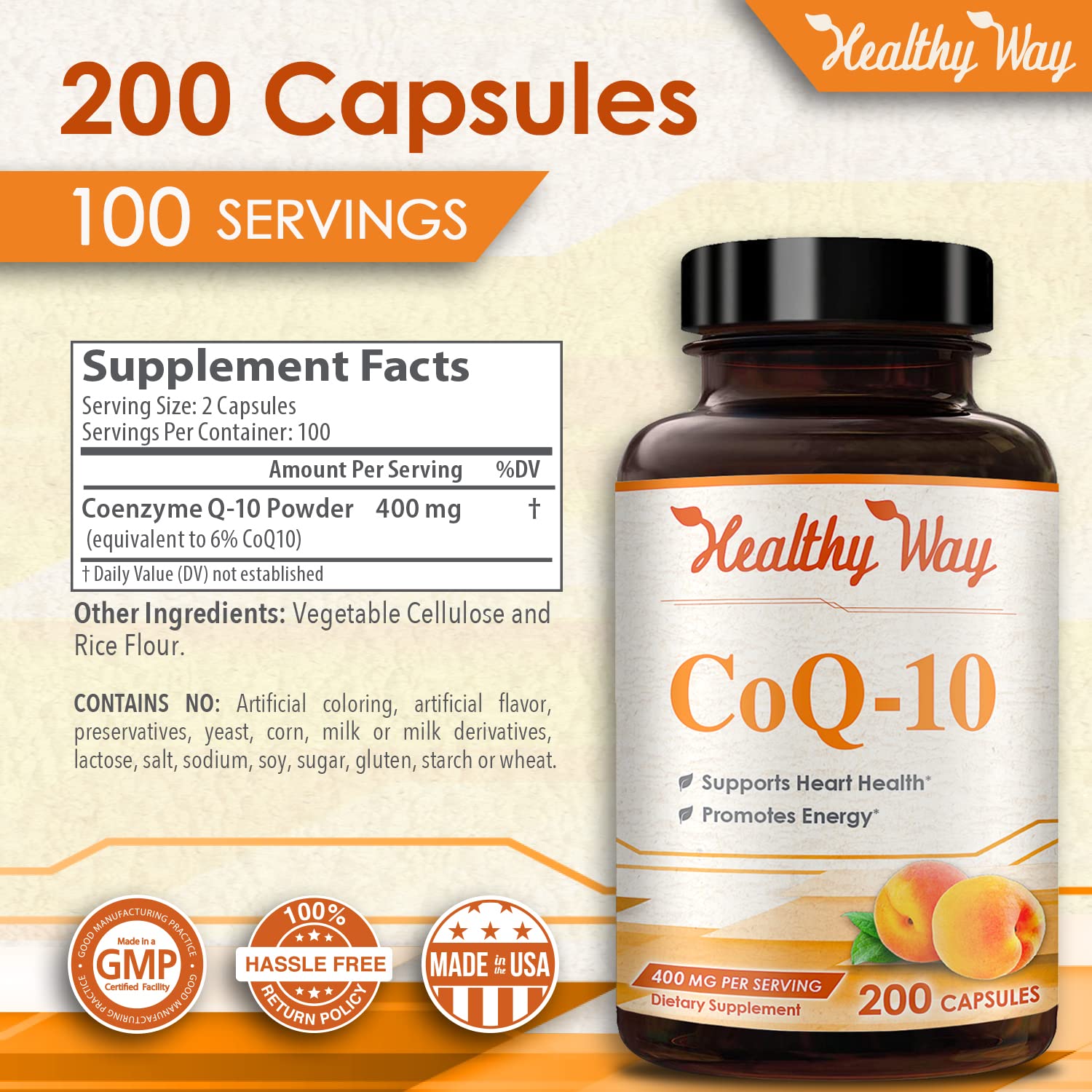 Healthy Way CoQ10 400mg 200 Capsules Non-GMO HealthyWayRx