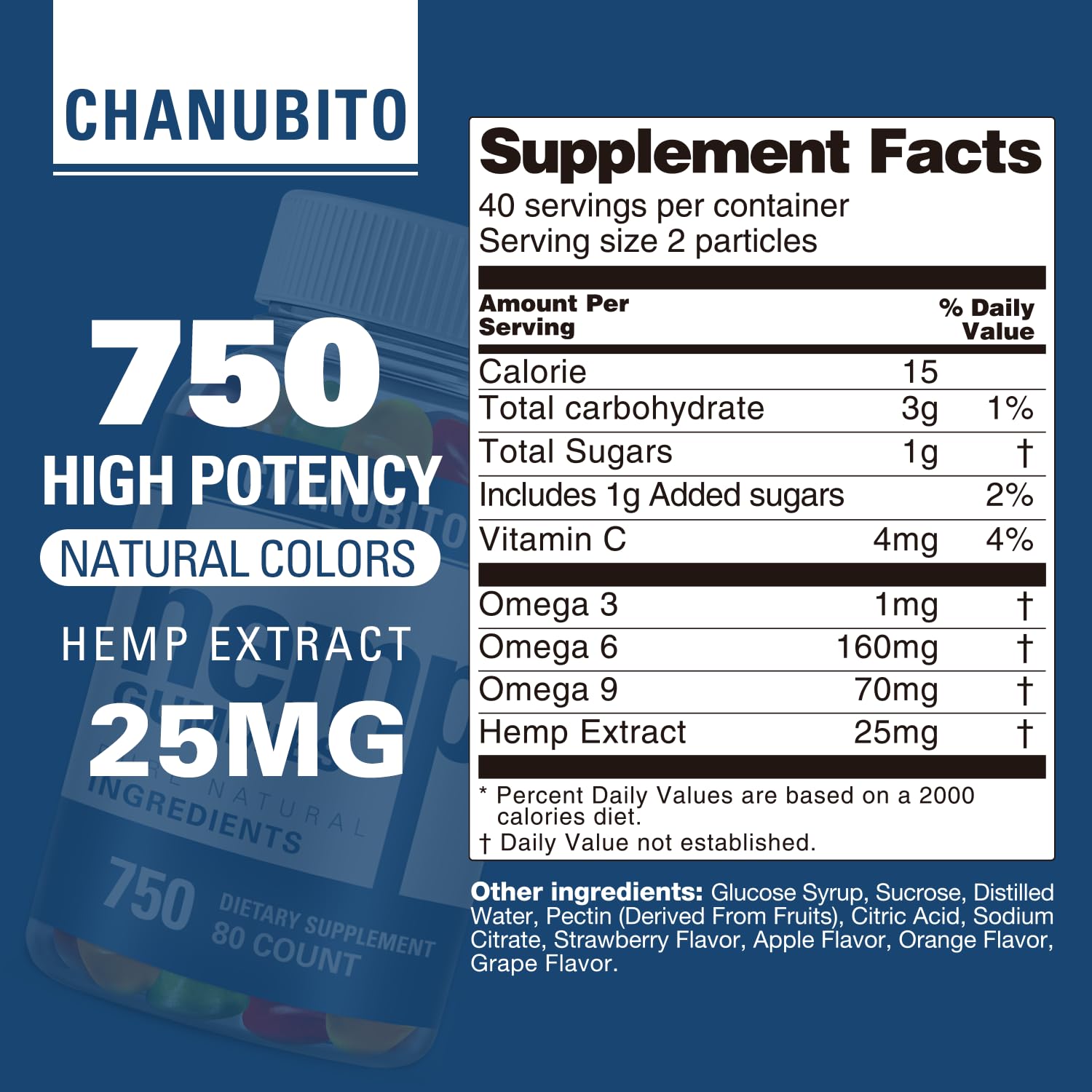 Hemp Gummies Organic High Potency Hemp Supplement - Pain, Sleep, Stress CHANUBITO