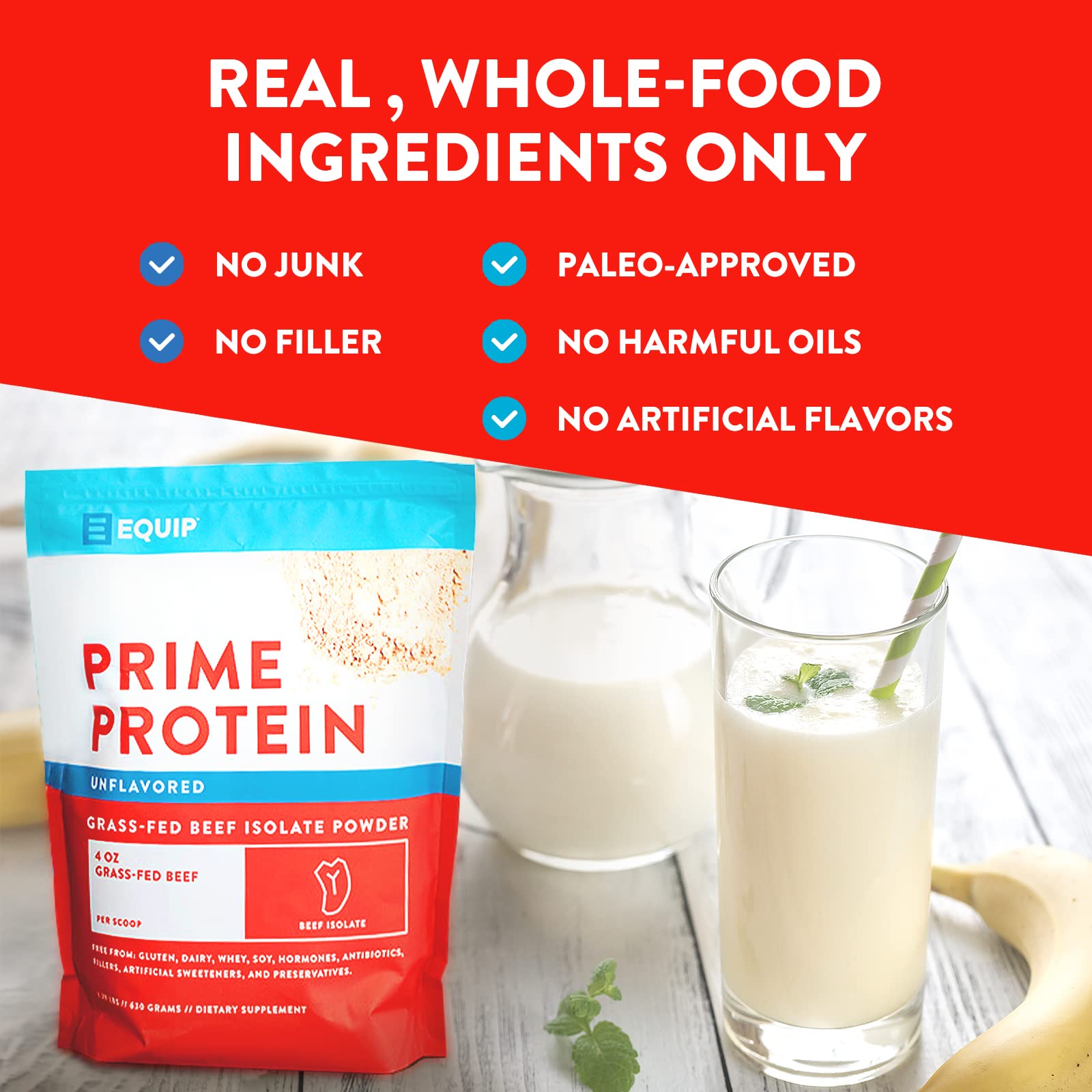 Equip Foods Prime Protein - Grass Fed Beef Protein Powder Isolate - Paleo and Keto Friendl Equip