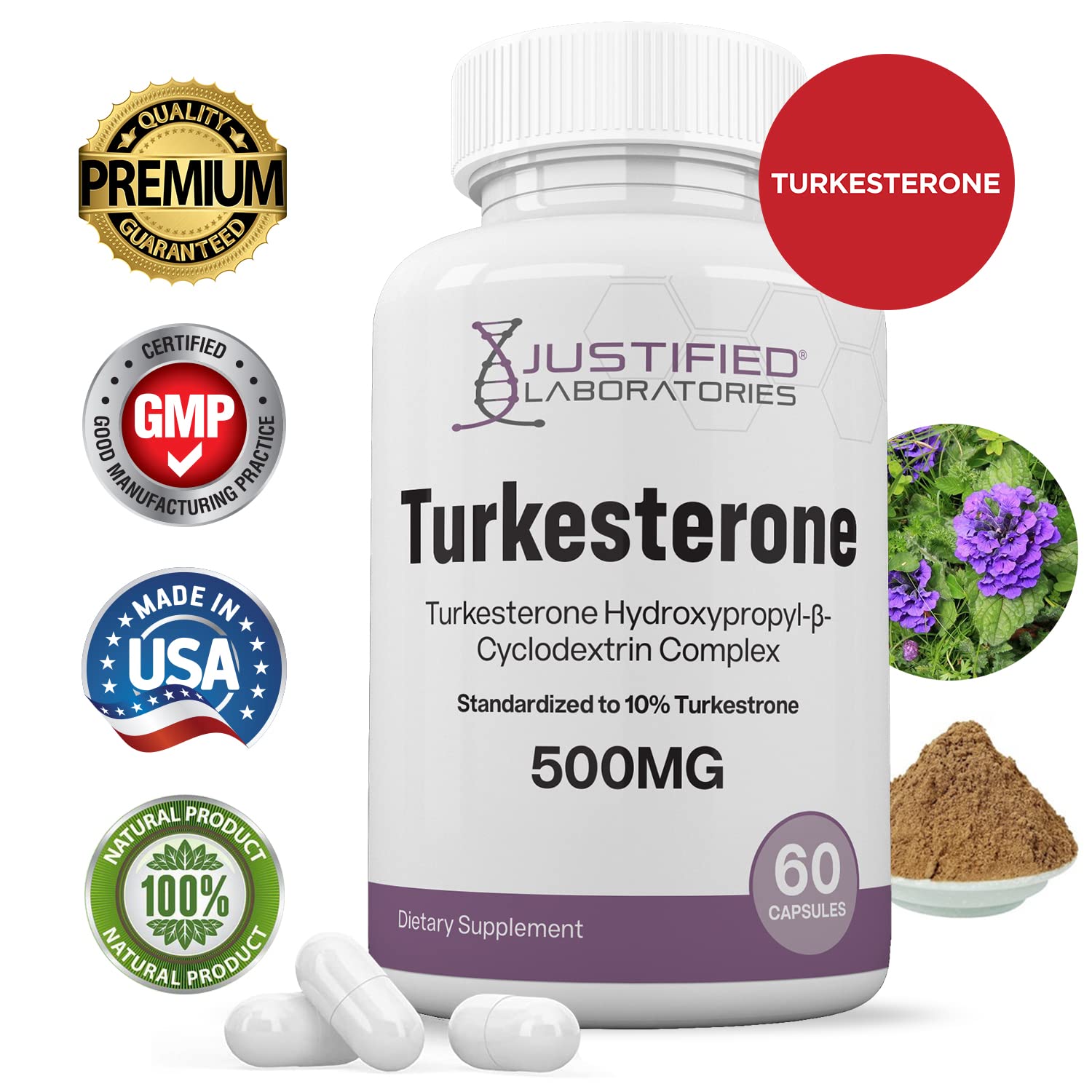 Justified Laboratories (5 Pack Turkesterone 500mg 10% Standardized Naturally Increase Justified Laboratories