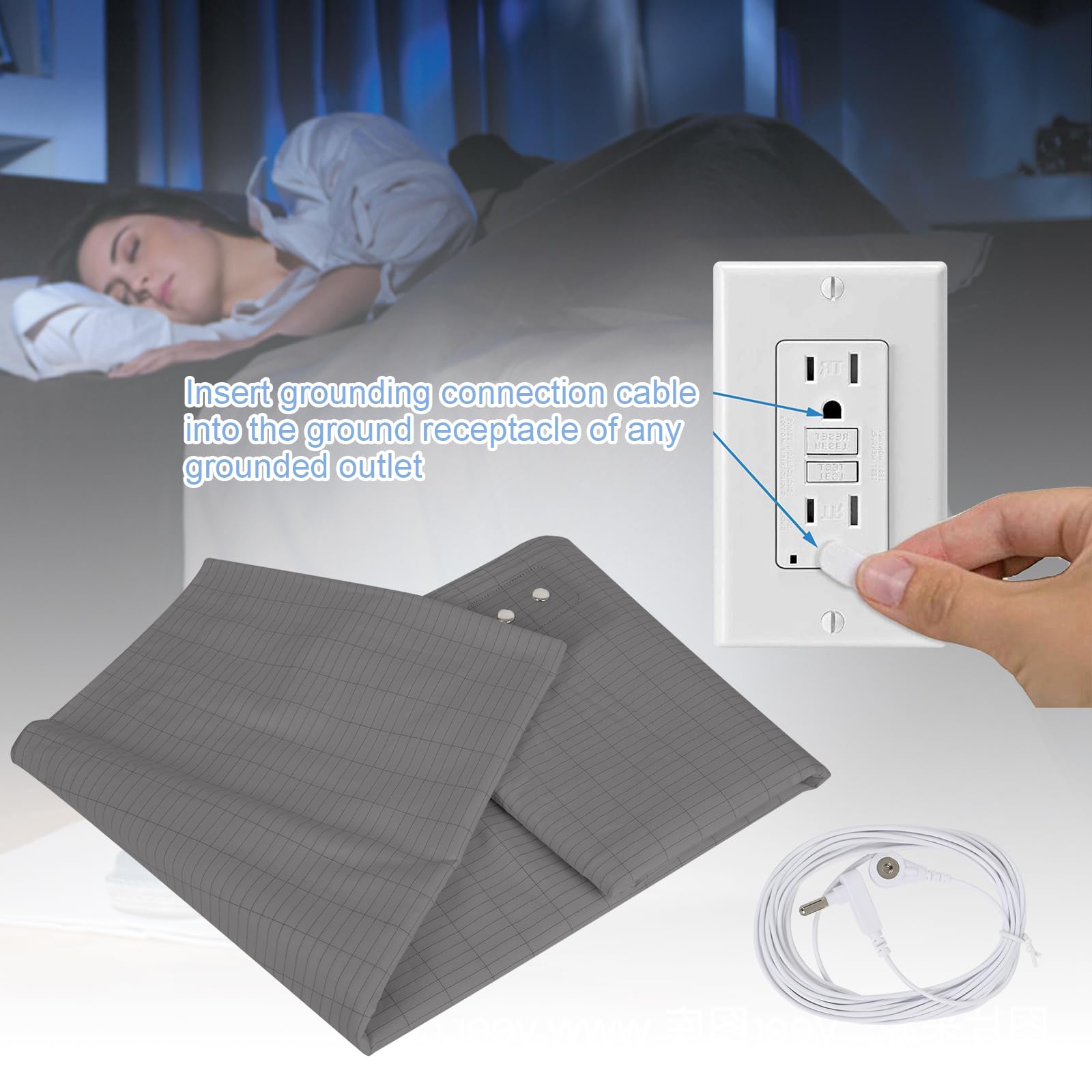 Grounding Mat for Bed, Grounding Sheets Blanket with Grounding Cord, Earthing Mat Grounding Pad Reaeng
