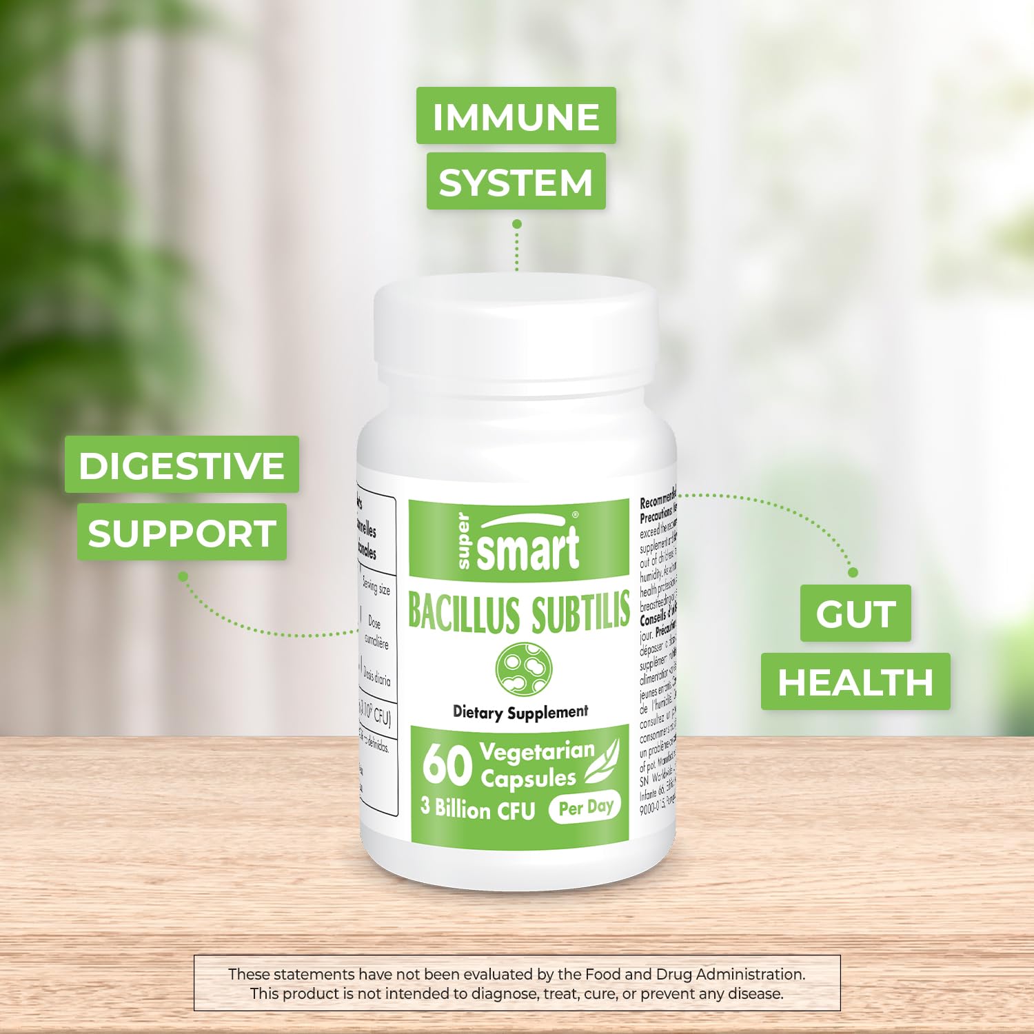 Supersmart - Bacillus Subtilis 3 Billion CFU per Day (High Potency) - Spore Probiotic Supersmart