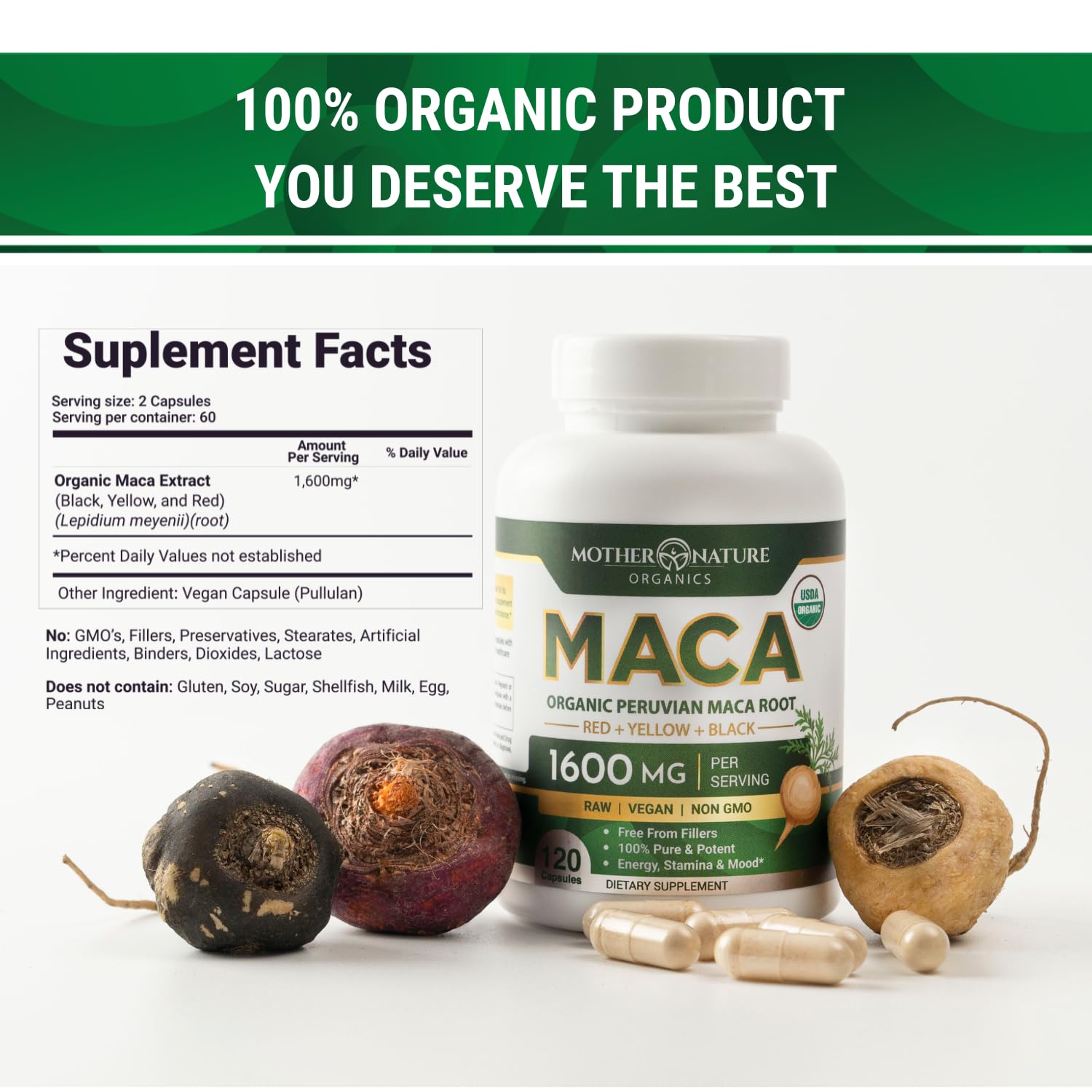 Mother Nature Organics Superfoods for Organic Living Feminine Vitality Duo: Aguaje and Maca Capsules Mother Nature Organics Superfoods for Organic Living
