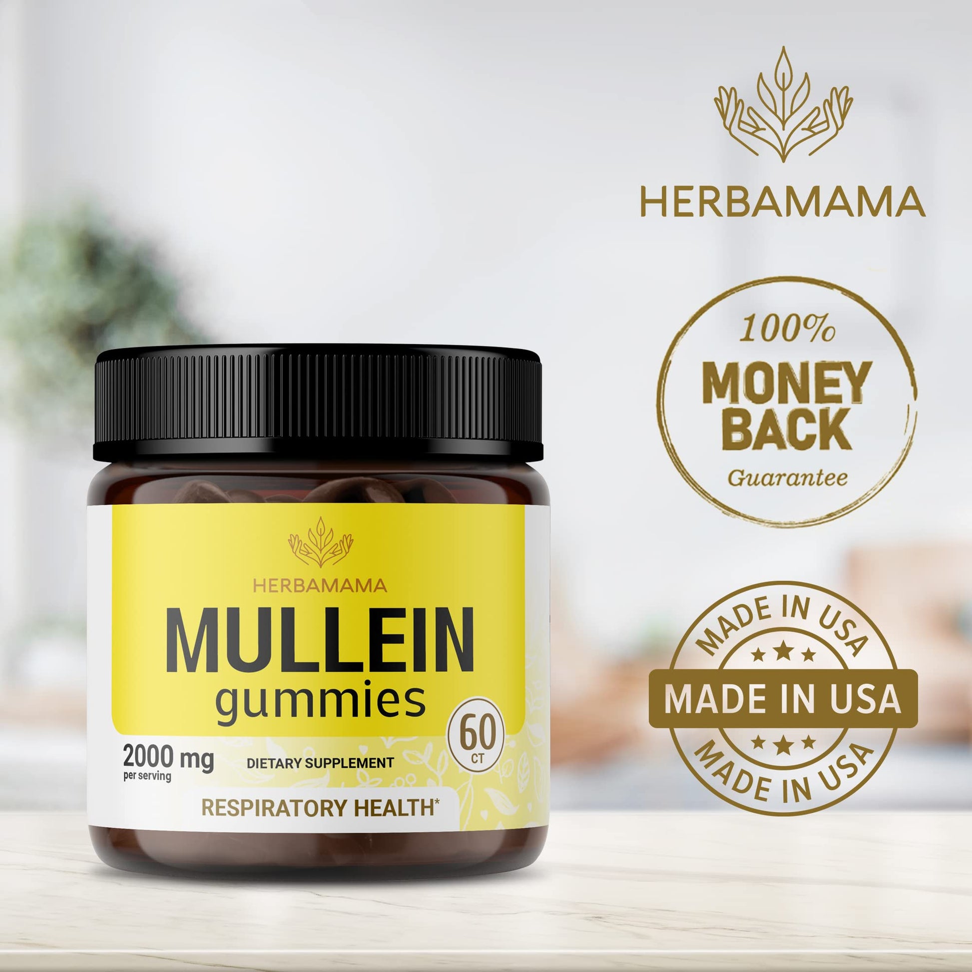 HERBAMAMA Mullein Gummies - Mullein Leaf Dietary Supplement for Respiratory HERBAMAMA