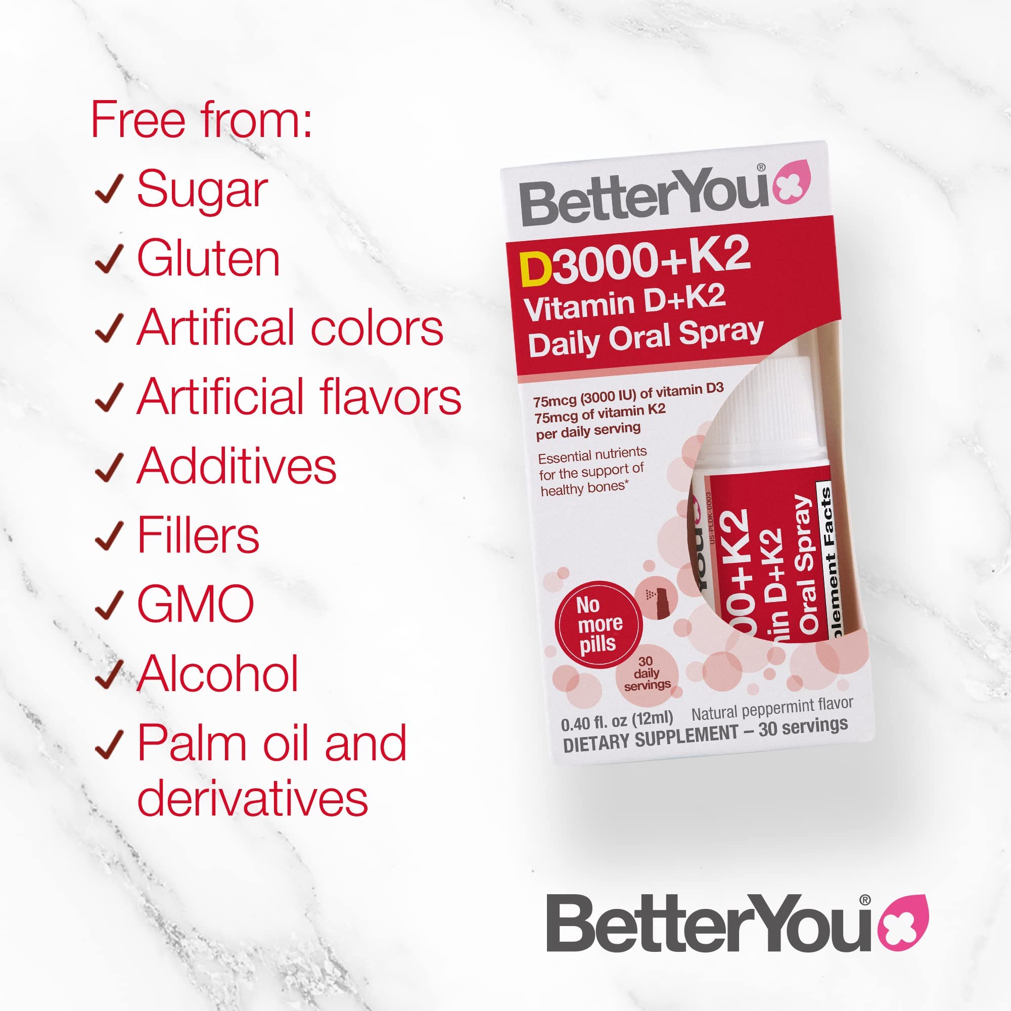 BetterYou D3000 + Vitamin D + K2 Spray 12ml BetterYou