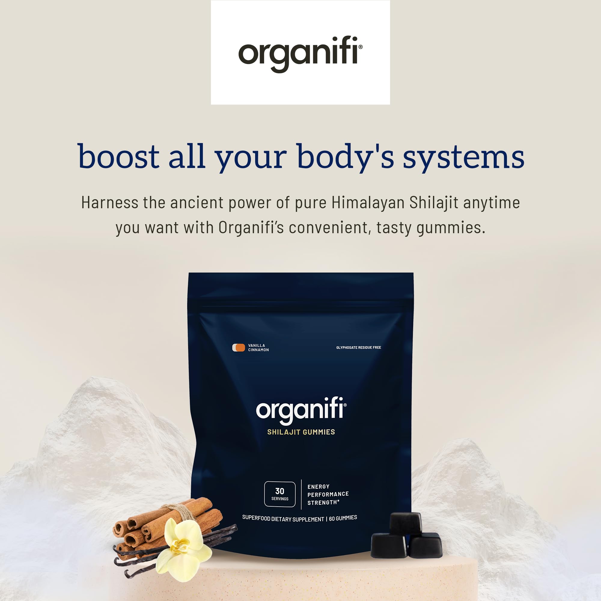 Organifi - Shilajit Gummies - Supports Natural Energy and Strength - Vanilla Cinnamon Organifi