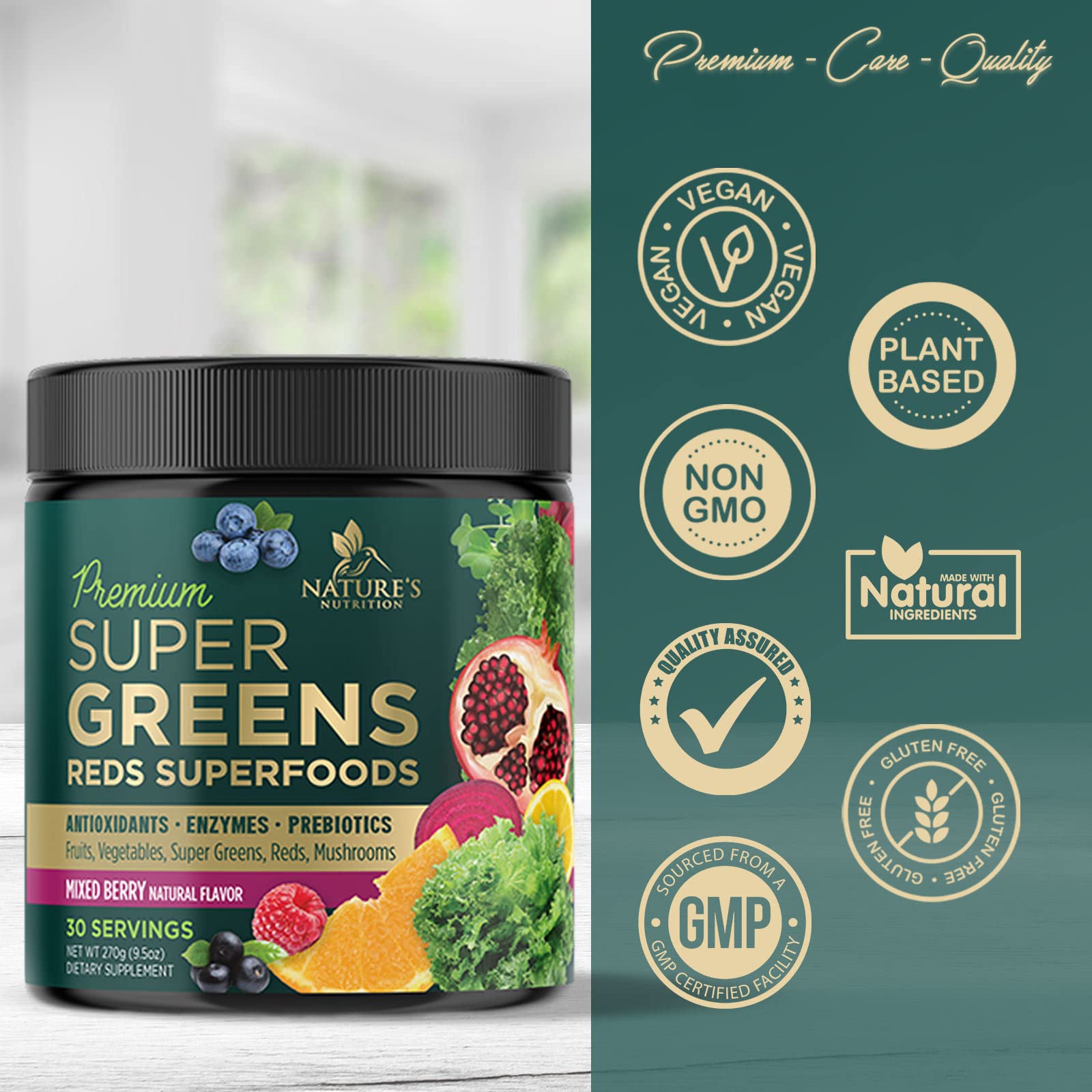 Greens Superfood Powder Supplement - Super Green Smoothie Mix Blend with Spirulina Nature's Nutrition