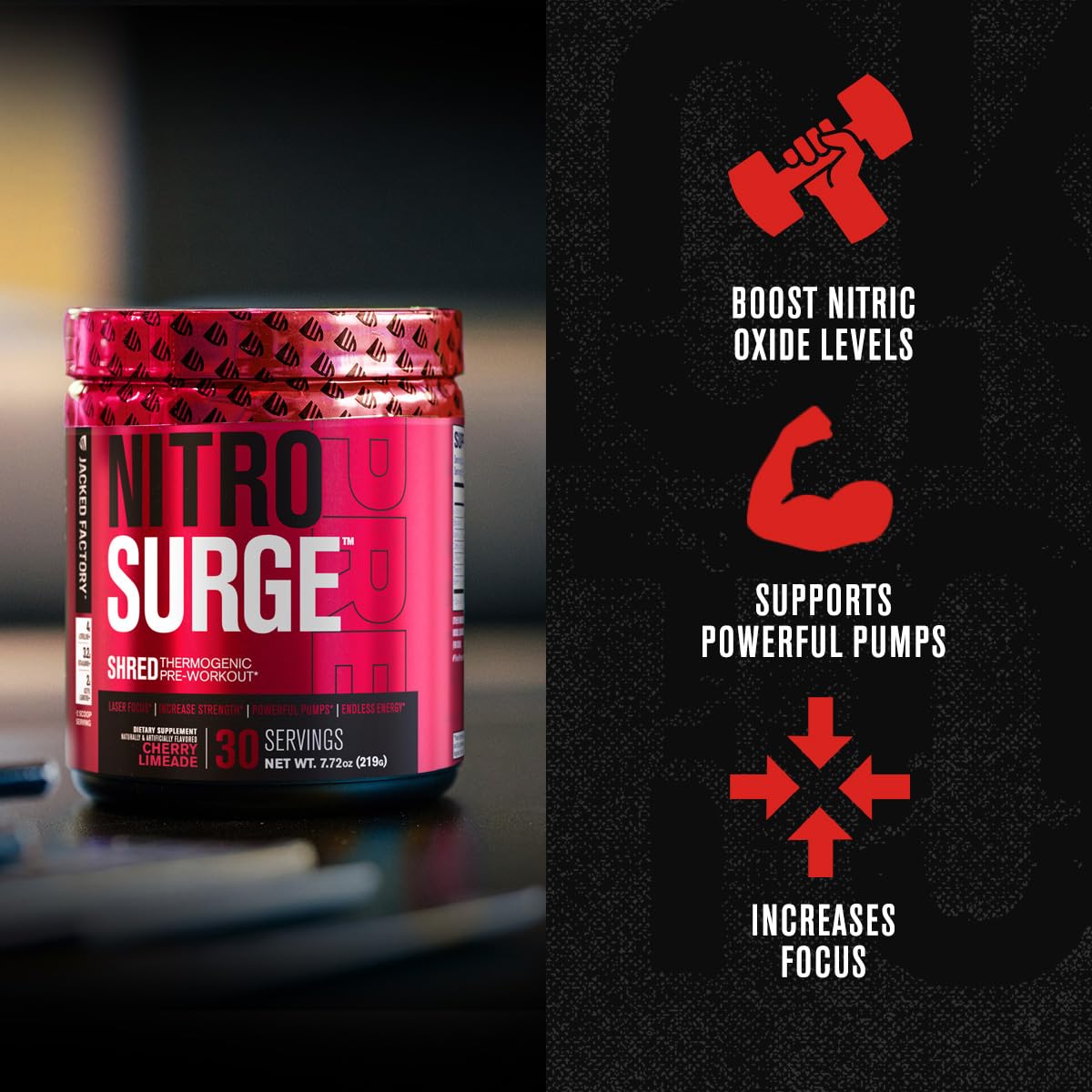 Jacked Factory NITROSURGE Shred Pre Workout Supplement - Energy Booster, Instant Jacked Factory