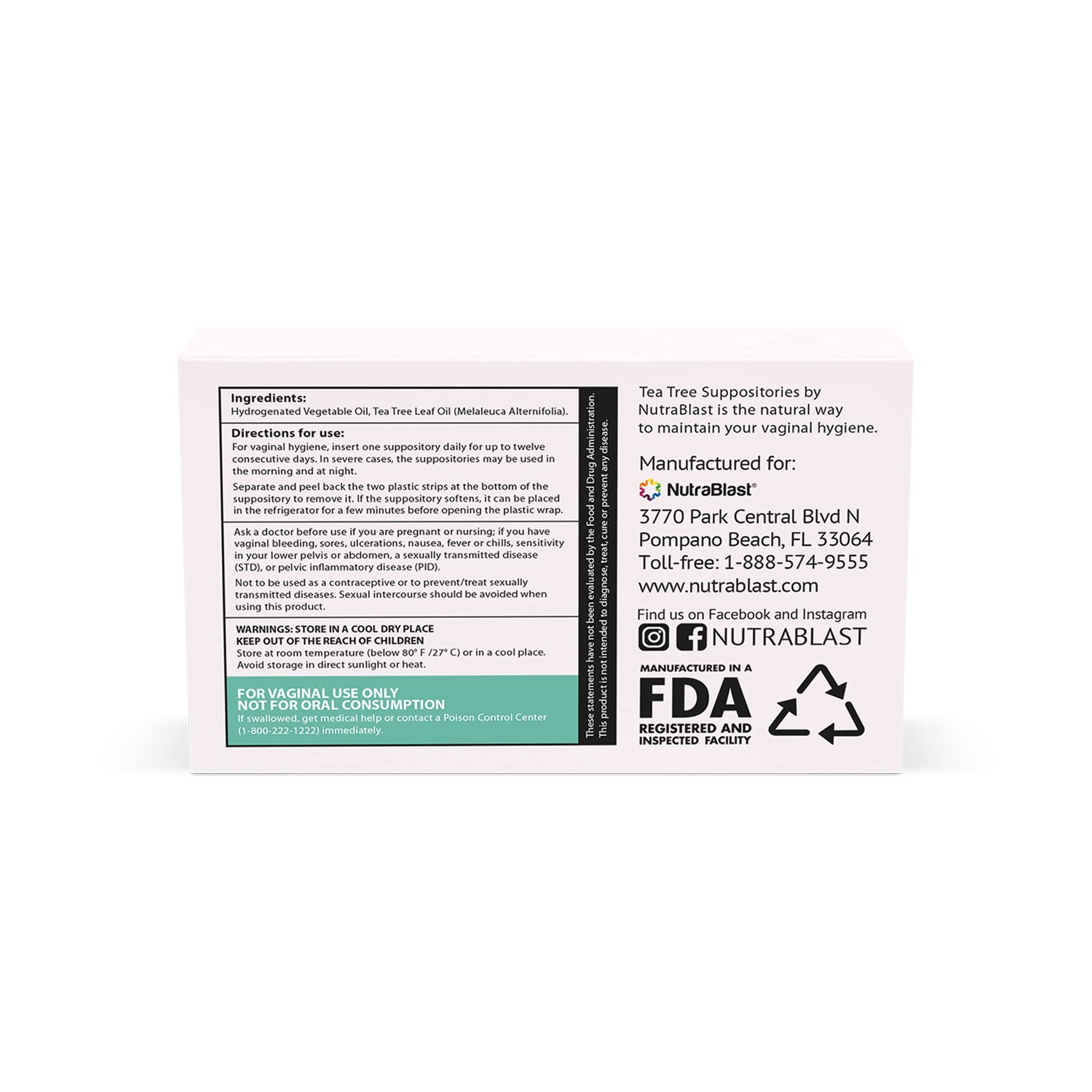 NutraBlast Tea Tree Oil Suppositories (12 Count) | All Natural Intimate Deodorant for Women NutraBlast