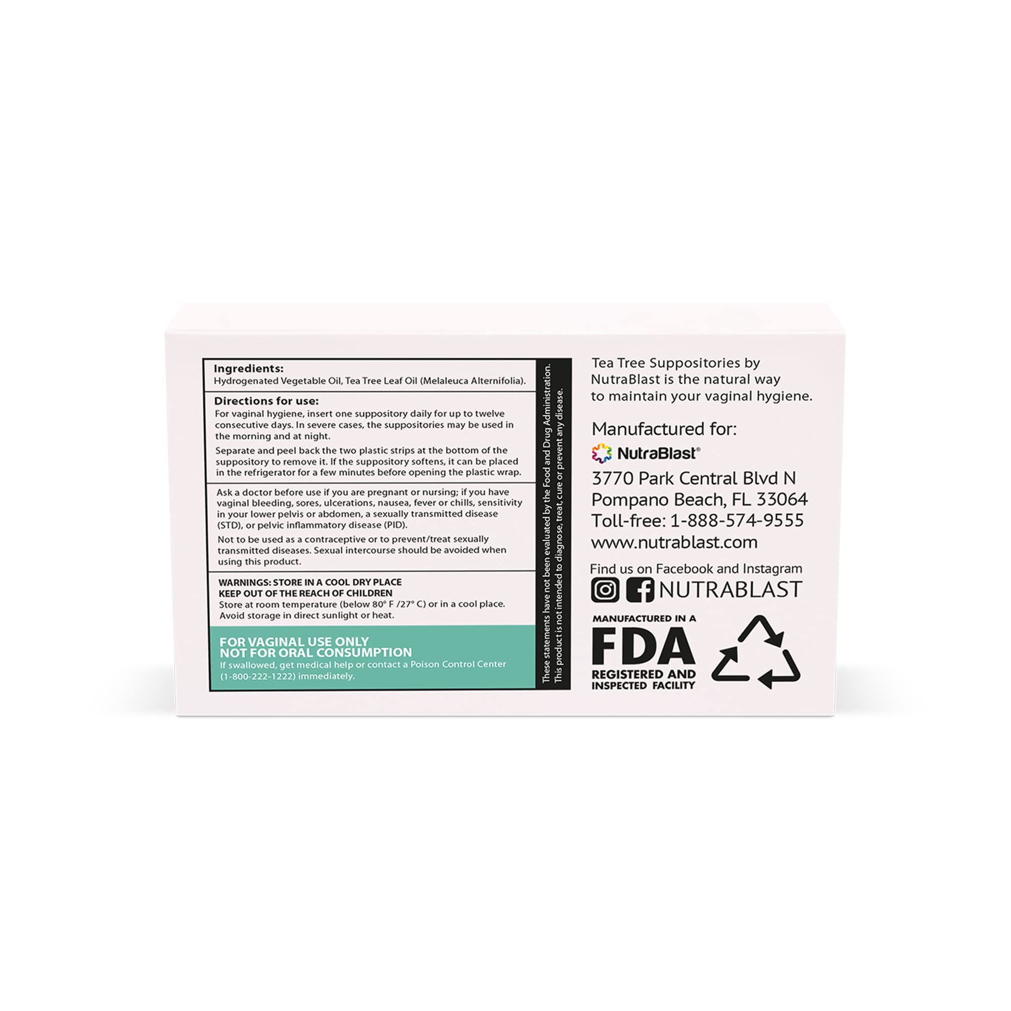 NutraBlast Tea Tree Oil Suppositories (12 Count) | All Natural Intimate Deodorant for Women NutraBlast