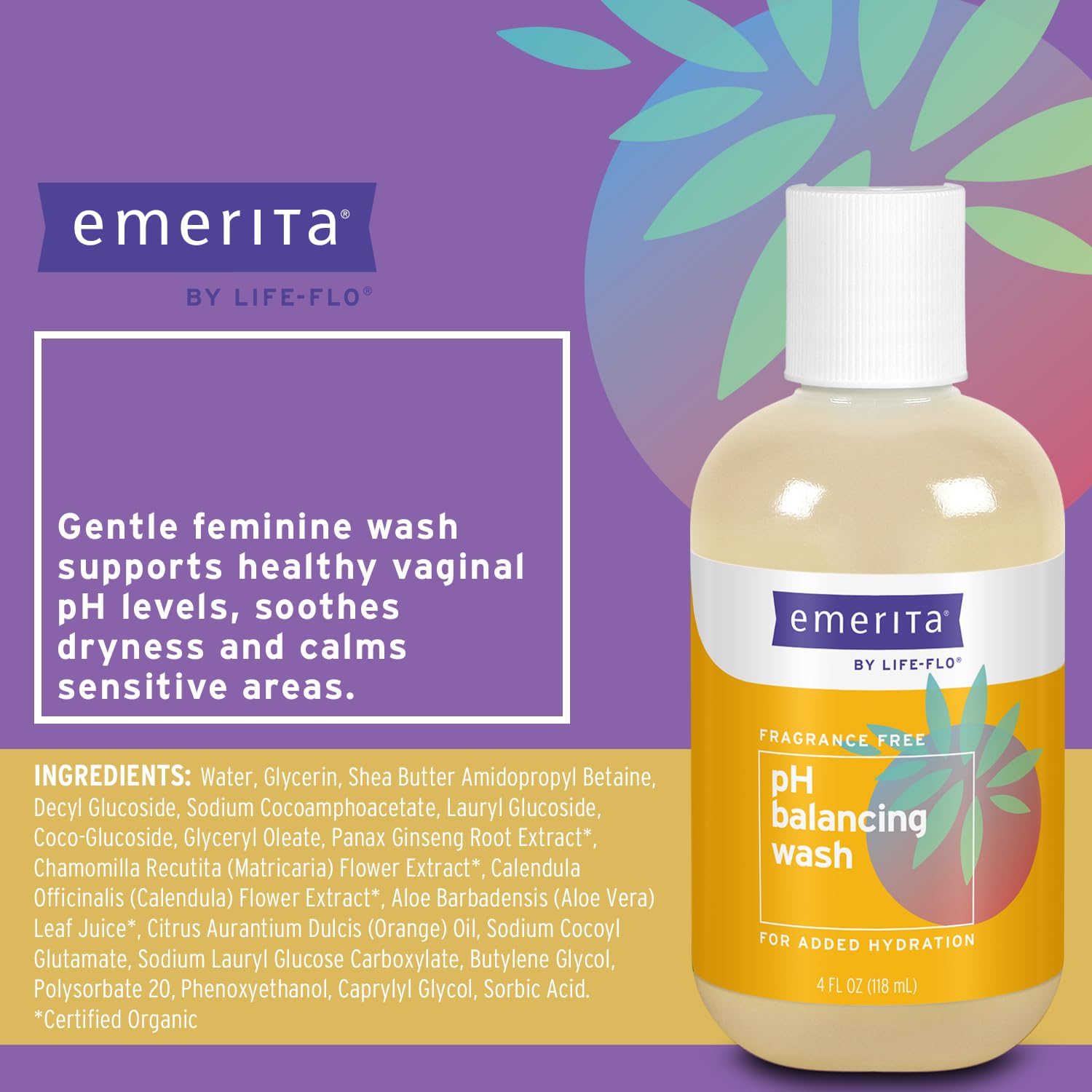 Emerita by Life-flo pH Balancing Feminine Wash, Hydrating Cleanser Soothes Delicate Areas Emerita