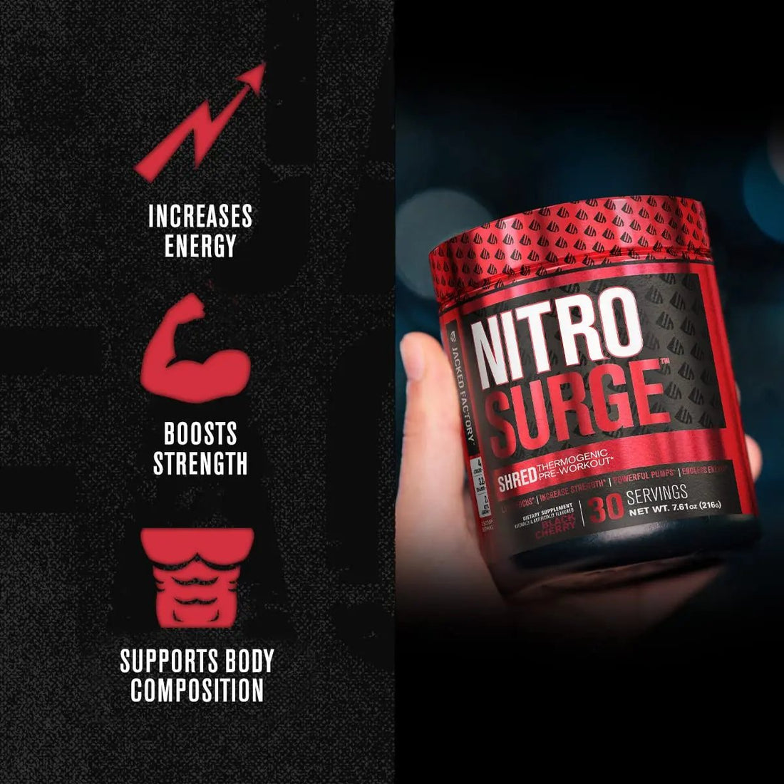 Jacked Factory Nitrosurge Pre-Workout in Blueberry Lemonade & Watermelon Nitrosurge