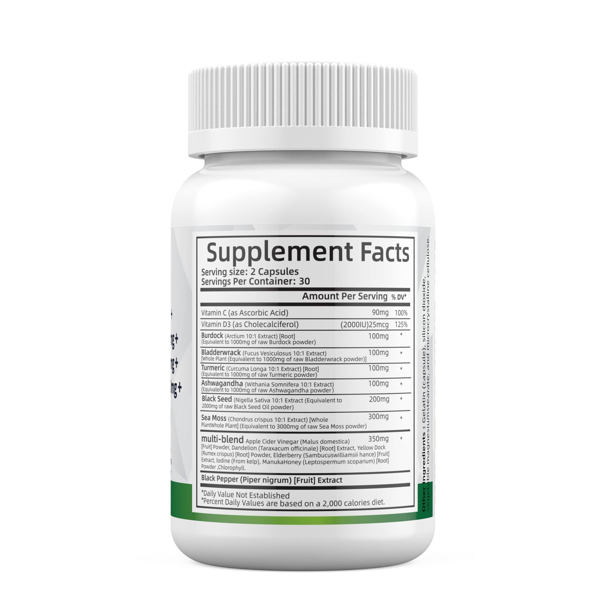 Sea Moss 3000mg Black Seed Oil 2000mg Ashwagandha 1000mg Turmeric 1000mg Alodi