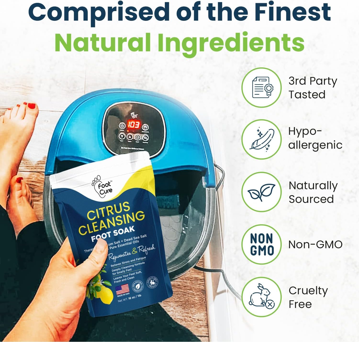 Tea Tree Oil & Citrus Detox Foot Soak with Epsom Salts - All Natural Salts for Post Workout FOOT CURE