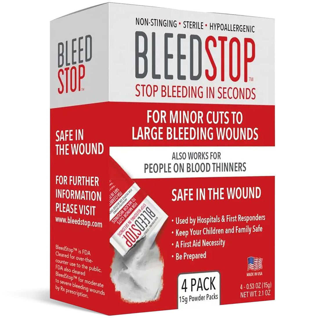 BleedStop™ First Aid Powder for Blood Clotting, Trauma Kit, Blood Thinner BleedStop