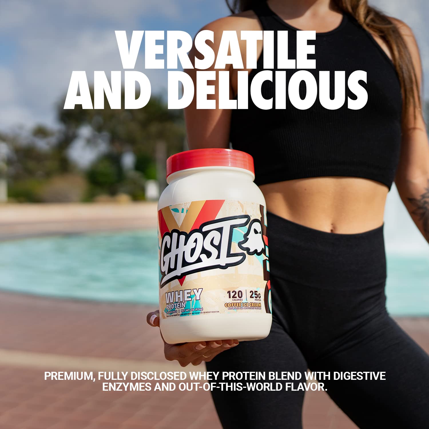 GHOST Whey Protein Powder, Coffee Ice Cream - 2LB Tub, 25G of Protein - Flavored Isolate GHOST