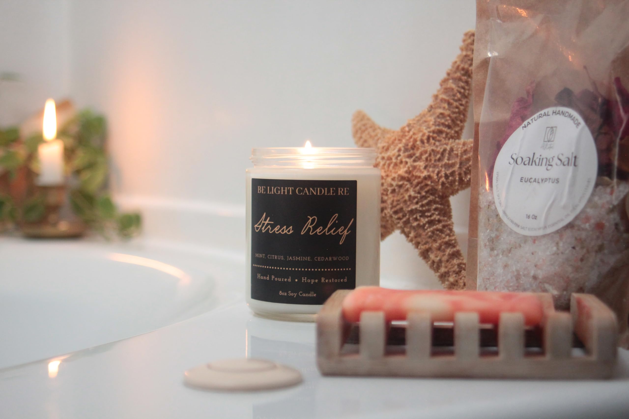 Stress Relief Candle | Purpose-Driven Soy Candles | Scented Candle for Home | 8oz Long Lasting Candle Be Light Candle RE