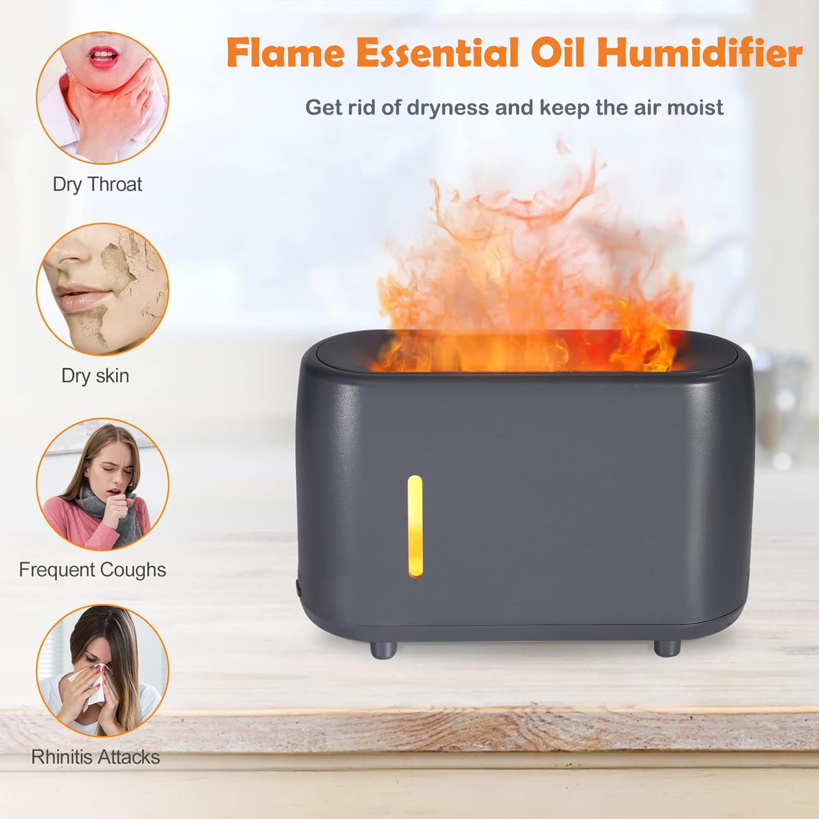 Flame Diffuser Humidifier 240ML for Essential Oils, Smart Timing with 7 Changeable Colors, Dual Mist AOSUMWITHU