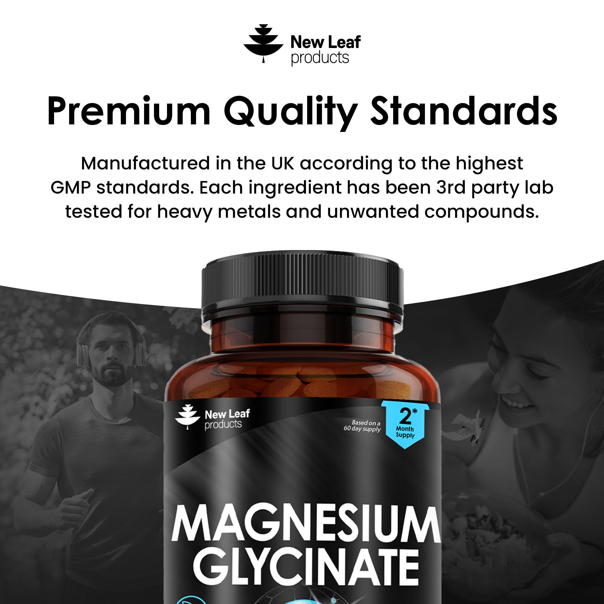Magnesium Glycinate Supplements - 1040mg of Magnesium - 120 High Strength Capsules NEW LEAF PRODUCTS