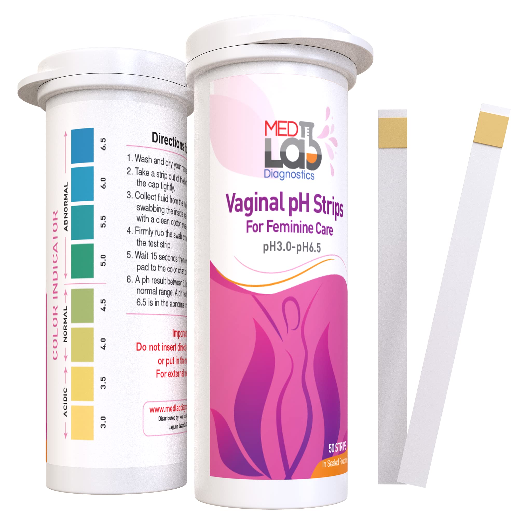 Vaginal ph Test Strips for Women(50 cnt). BV Bacterial Vaginosis and Yeast Infection Test Strips Med Lab Diagnostics