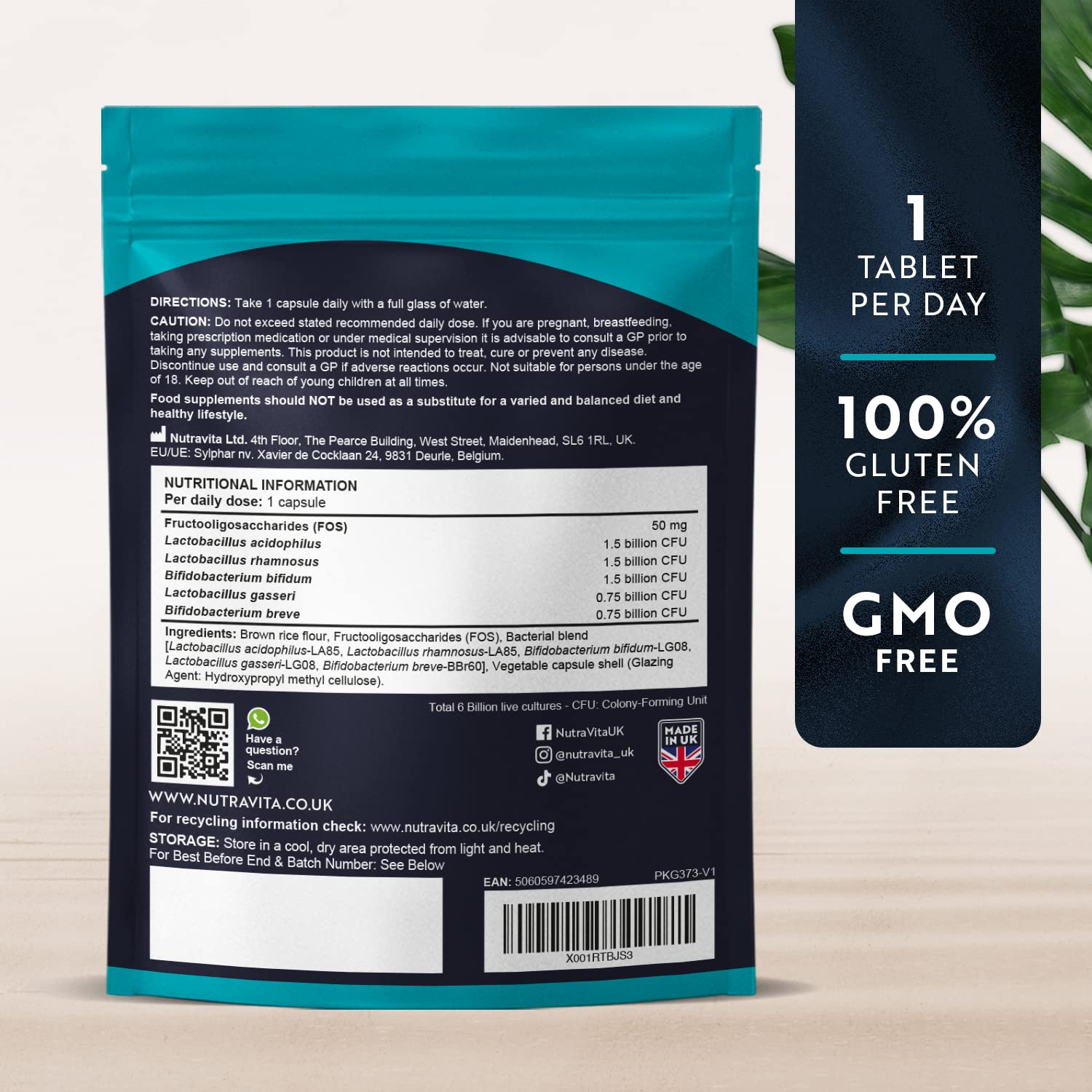 Probiotics for Gut Health - 90 Vegan Capsules (Not Tablets) for Bloating Relief Nutravita