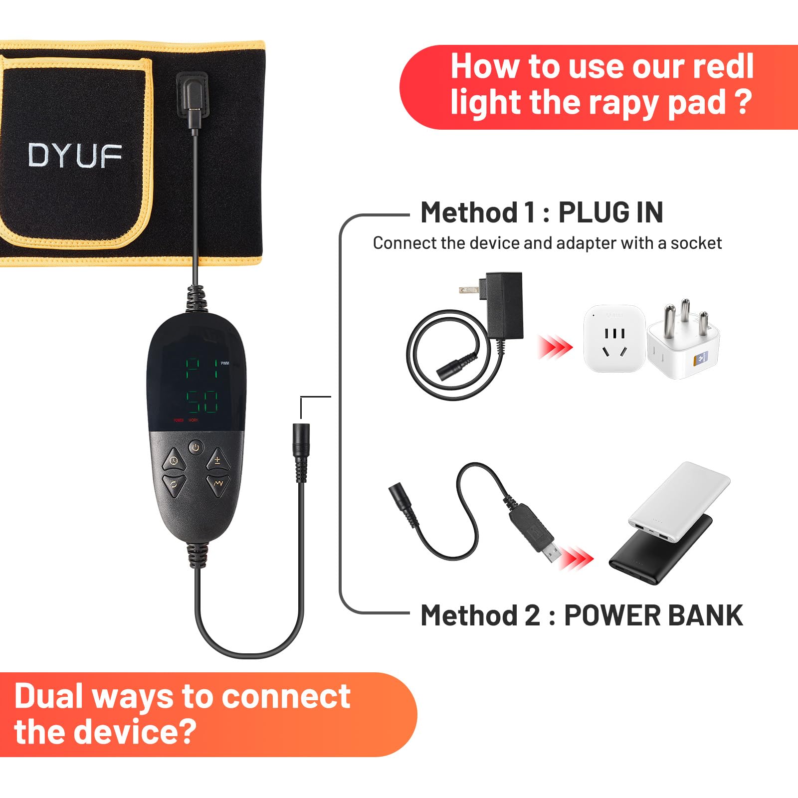 Red Light Therapy Belt DYUF Infrared Light Therapy : Muscle Recovery, Pain Relief, and Healing Device DYUF