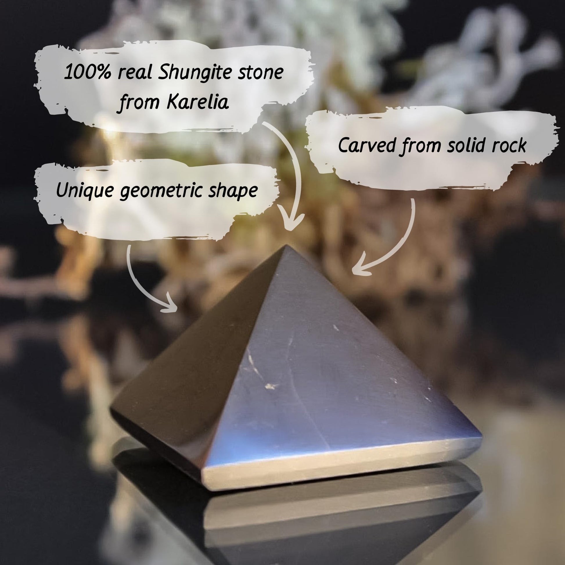 KARELIANMASTERS Shungite Stones Pyramid and Sticker for Phone Set - Crystal Healing Protection KARELIANMASTERS