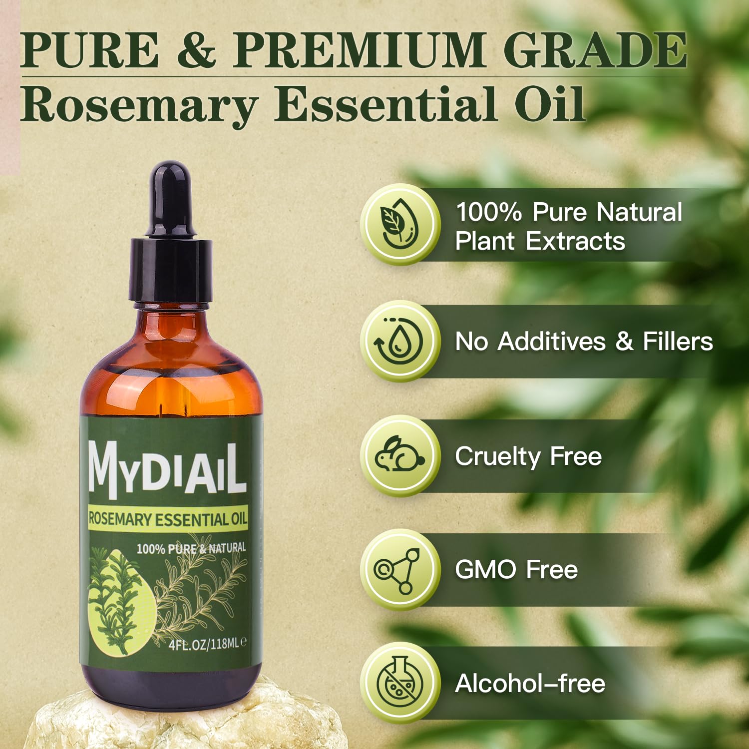 MYDIAIL Rosemary Essential Oil 4oz Pure Rosemary Oil 100% Natural Premium Essential Oil MYDIAIL