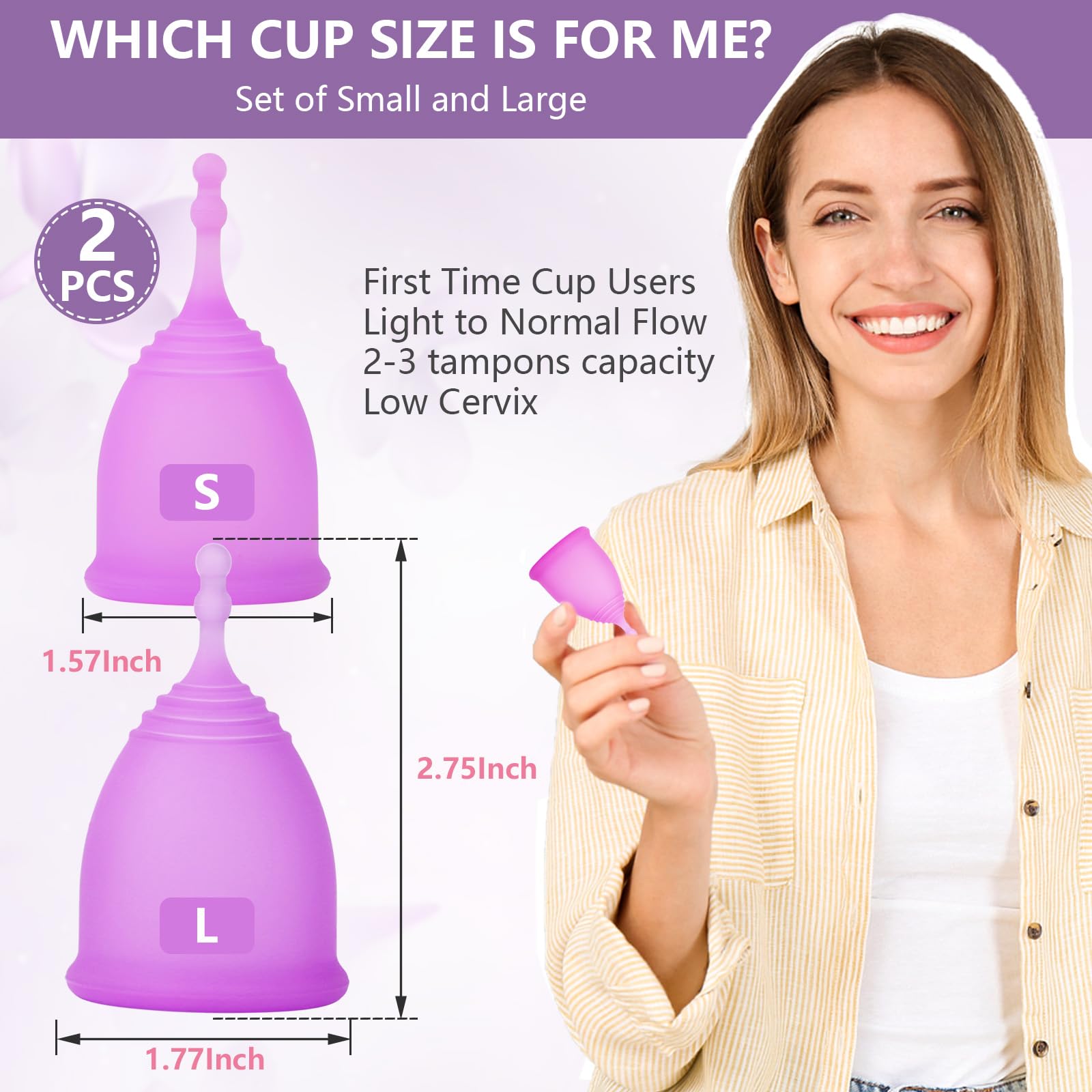 AURUZA Menstrual Cups, Set of 2 Reusable Period Cups Kit for Girls & Women, Silicone Soft Cups AURUZA