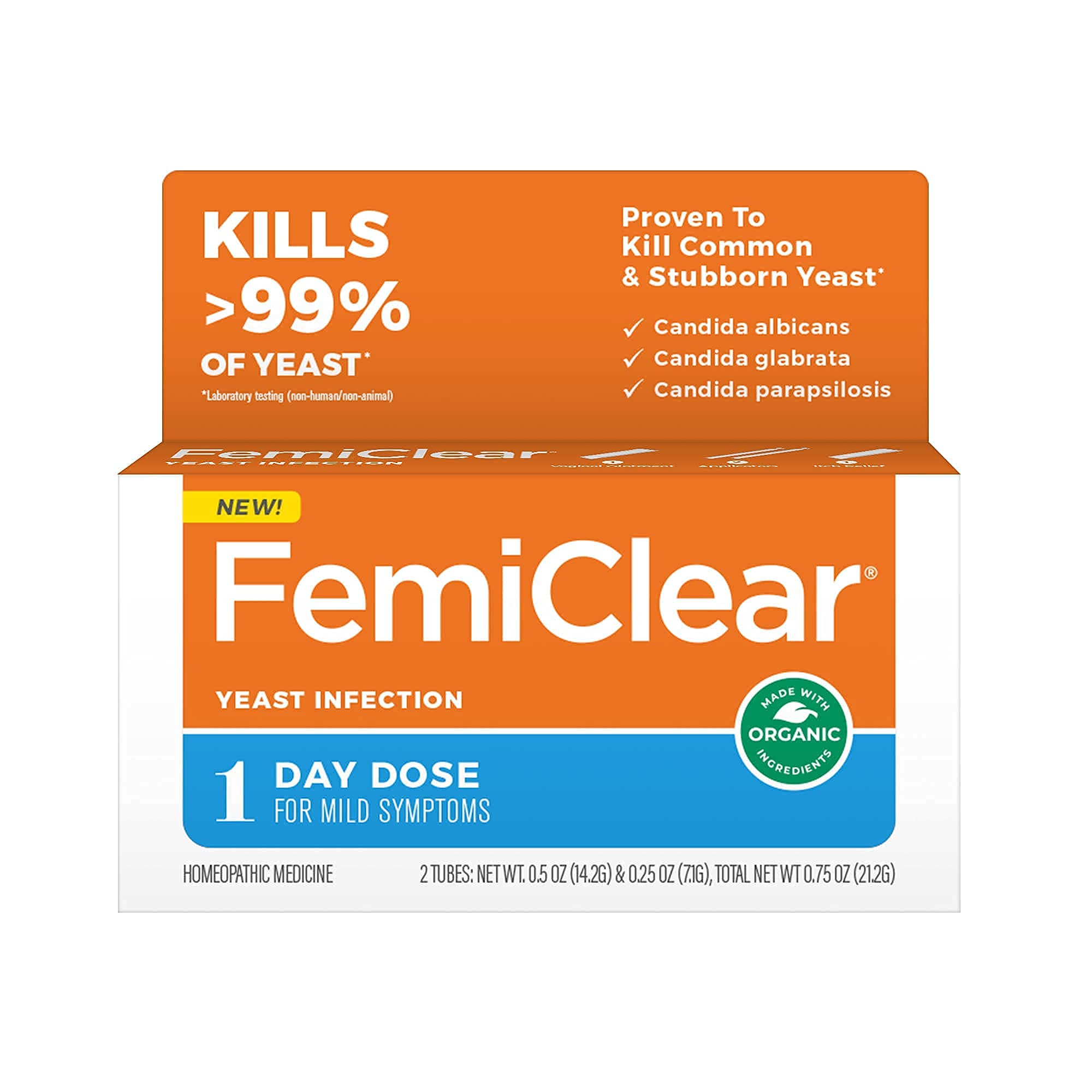 FemiClear 1-Day Yeast Infection Treatment & Vaginal Itch Relief Ointment - Fast Relief Bundle (Pack of 2) FemiClear