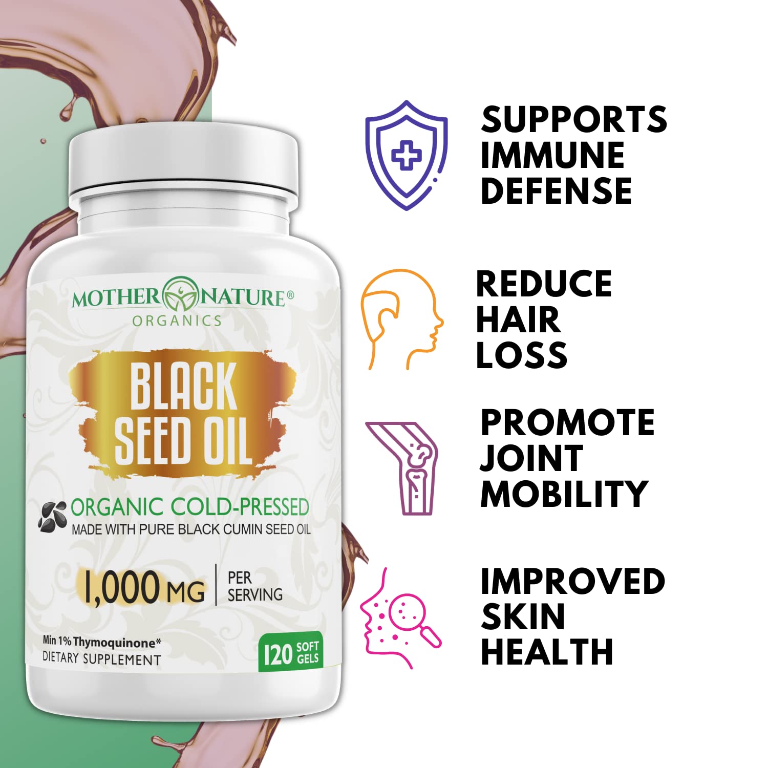 Black Seed Oil Capsules - 120 Count (Organic, Non-GMO Liquid) Premium Cold Pressed Mother Nature Organics Superfoods For Organic Living