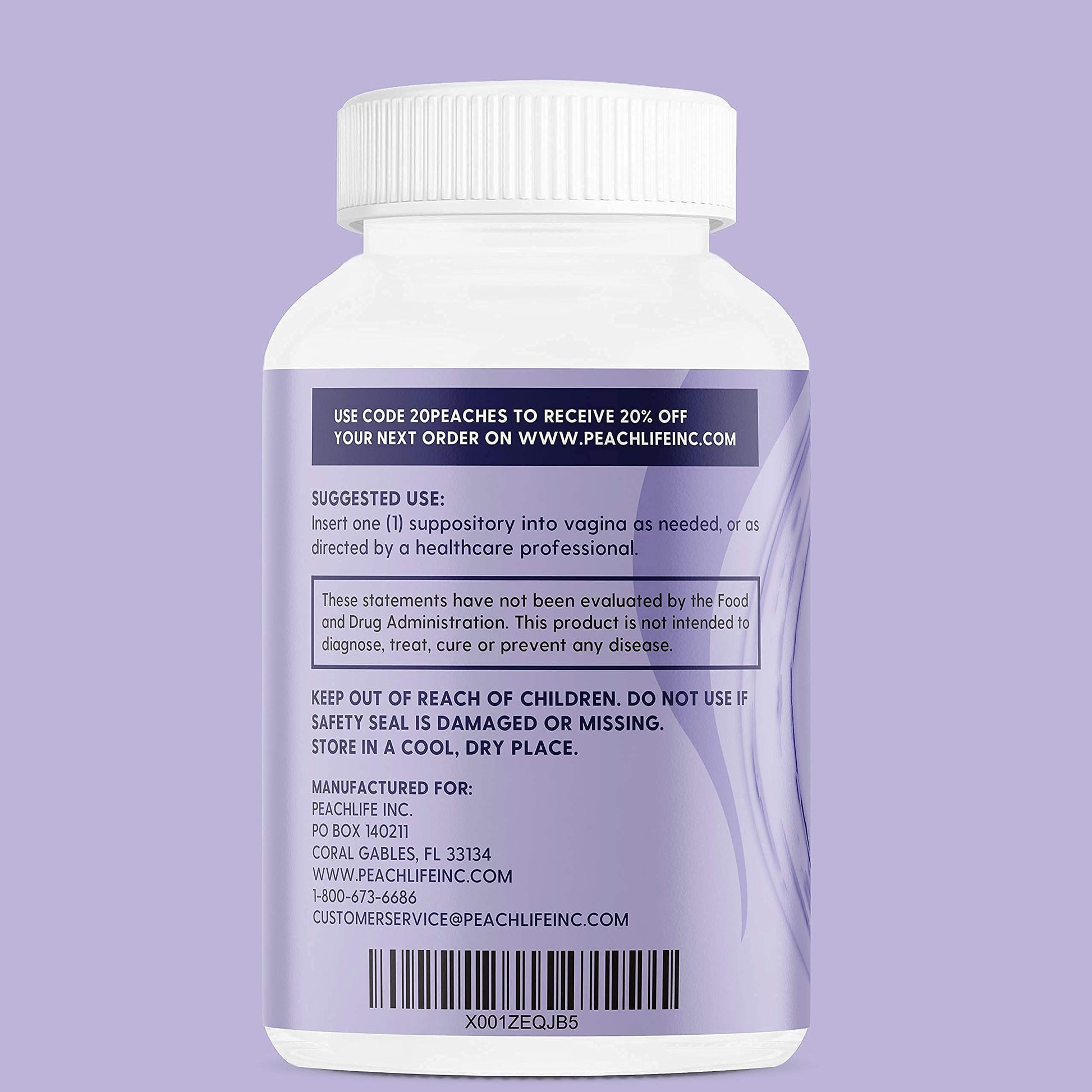 Peachlife Boric Acid Suppositories in Vegetable Capsules - USA Made - Vaginal pH Peachlife