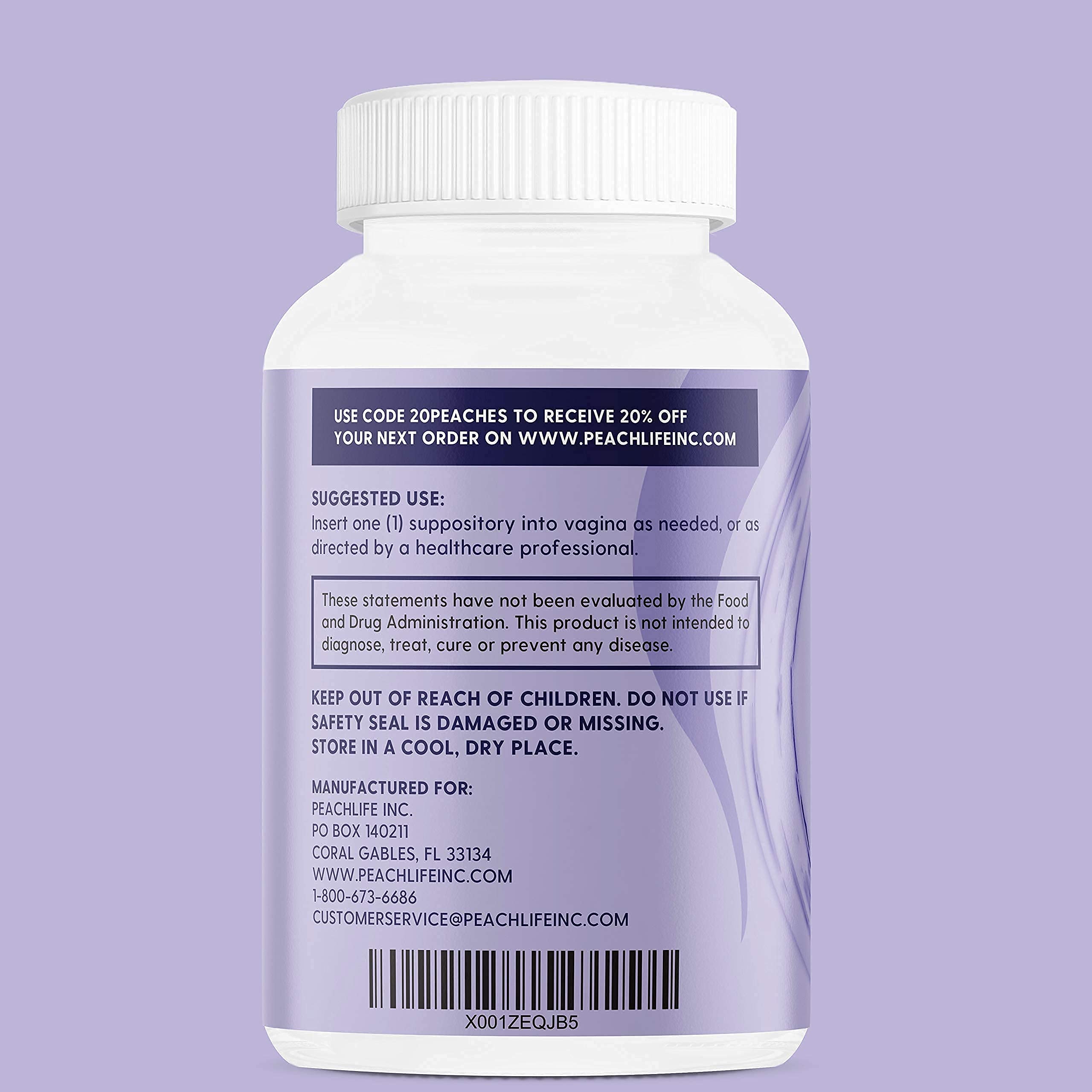 Peachlife Boric Acid Suppositories in Vegetable Capsules - USA Made - Vaginal pH Peachlife