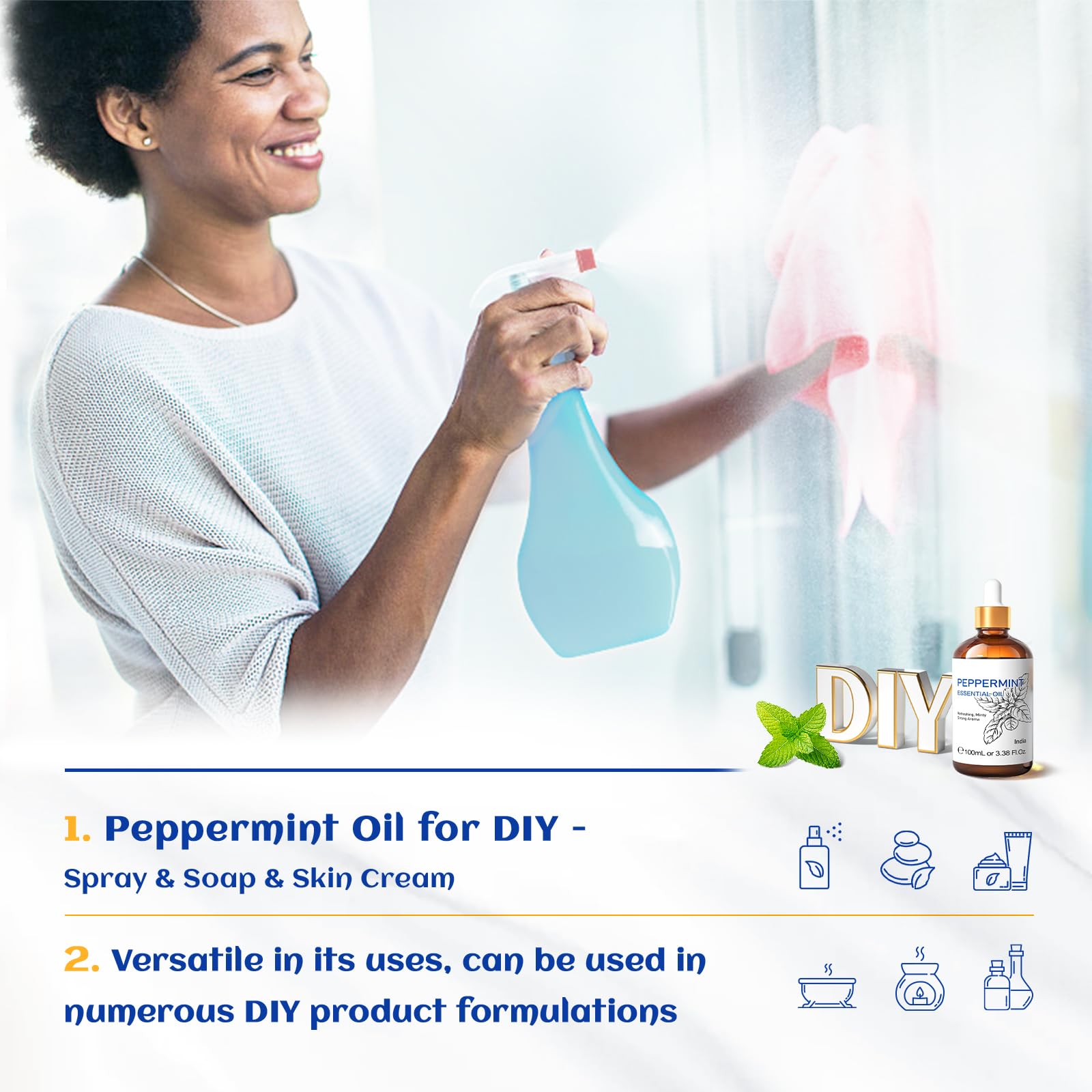 HIQILI Peppermint Essential Oil, 100% Pure Natural for Diffuser, Hair, Massage, Add to Spray HIQILI