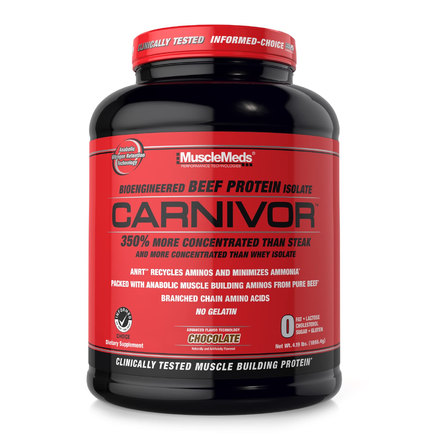 MuscleMeds, Carnivor Beef Protein Isolate Powder 56 Servings, Chocolate, 72 Ounce MuscleMeds