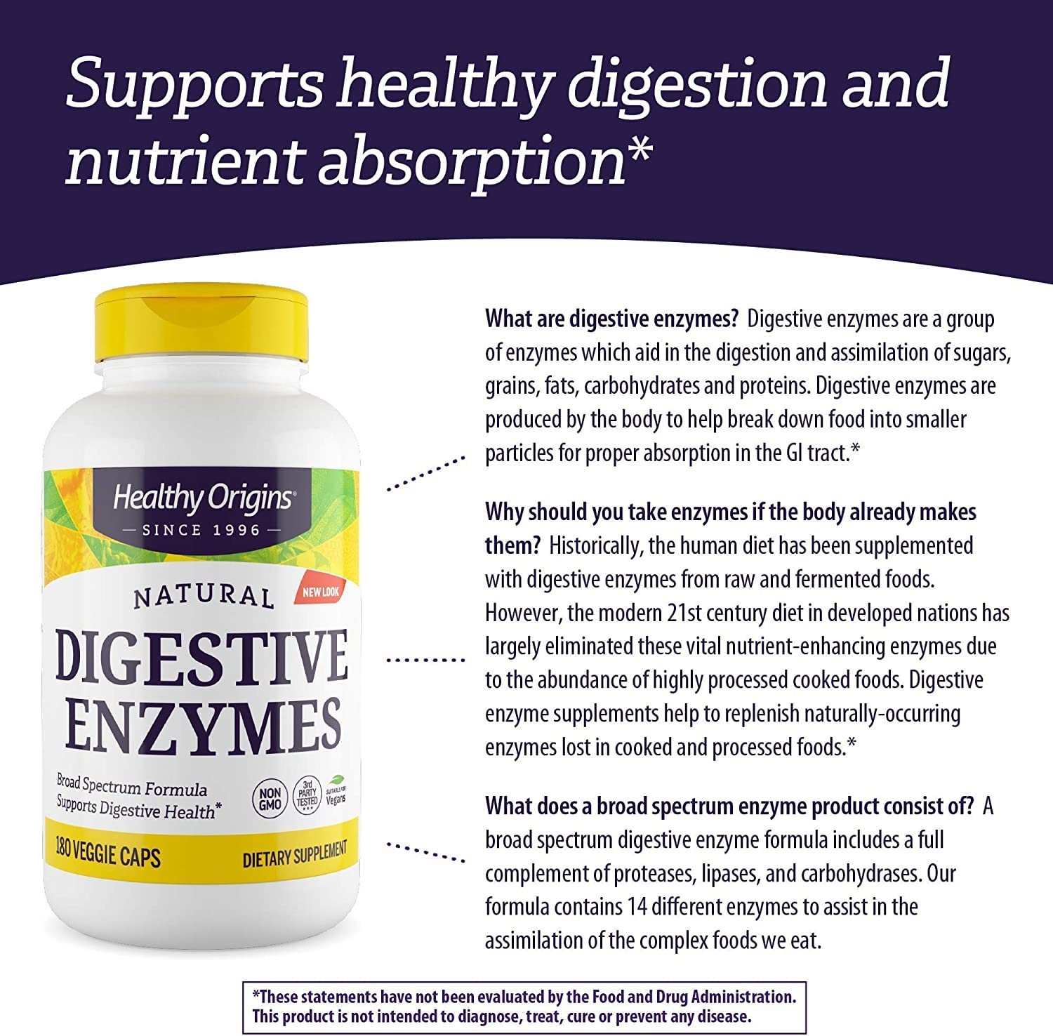 Healthy Origins Digestive Enzymes (NEC) Broad Spectrum - with Protease Healthy Origins