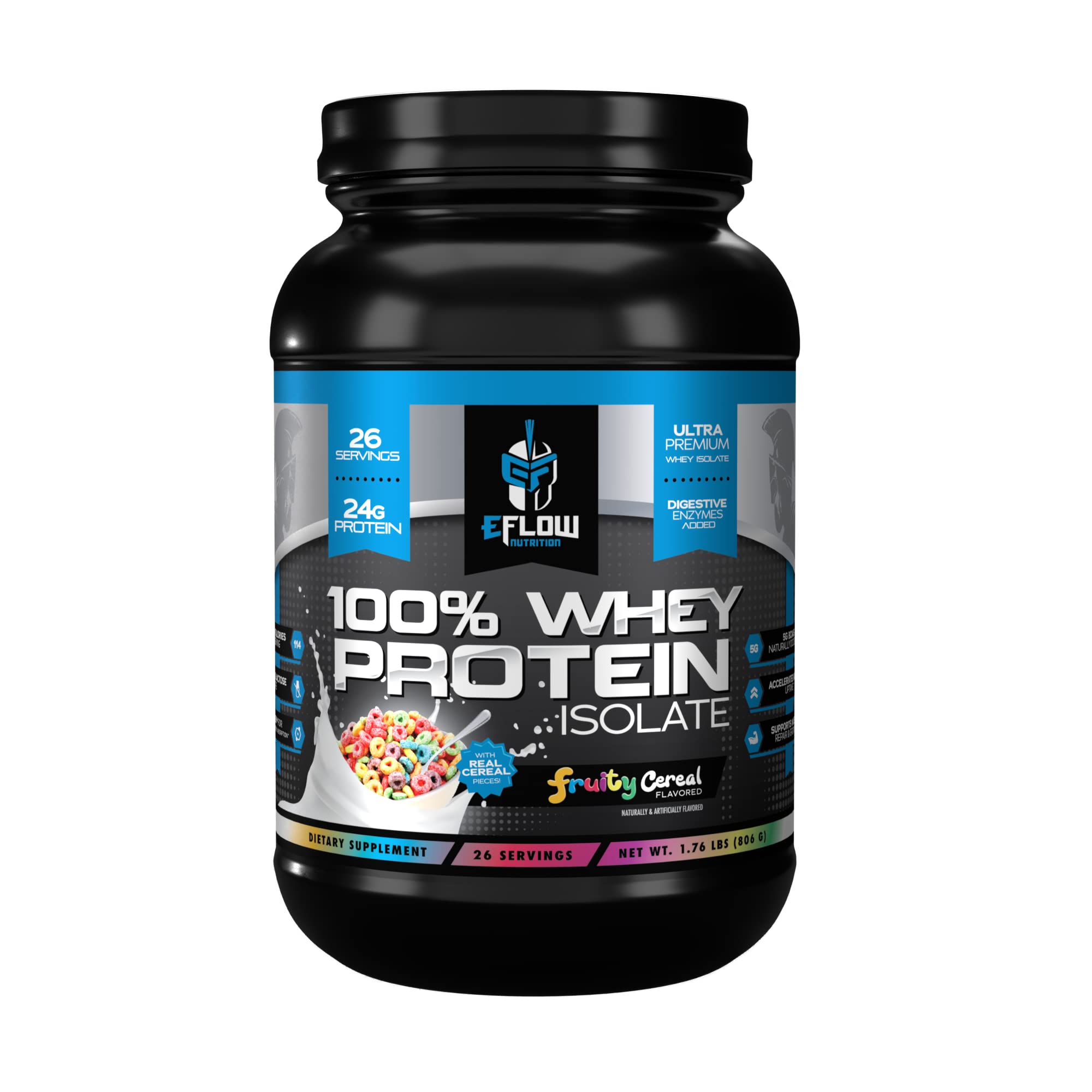 eFlow Nutrition 100% Whey Protein Isolate - Gluten & Lactose-Free Digestive Enzymes 
