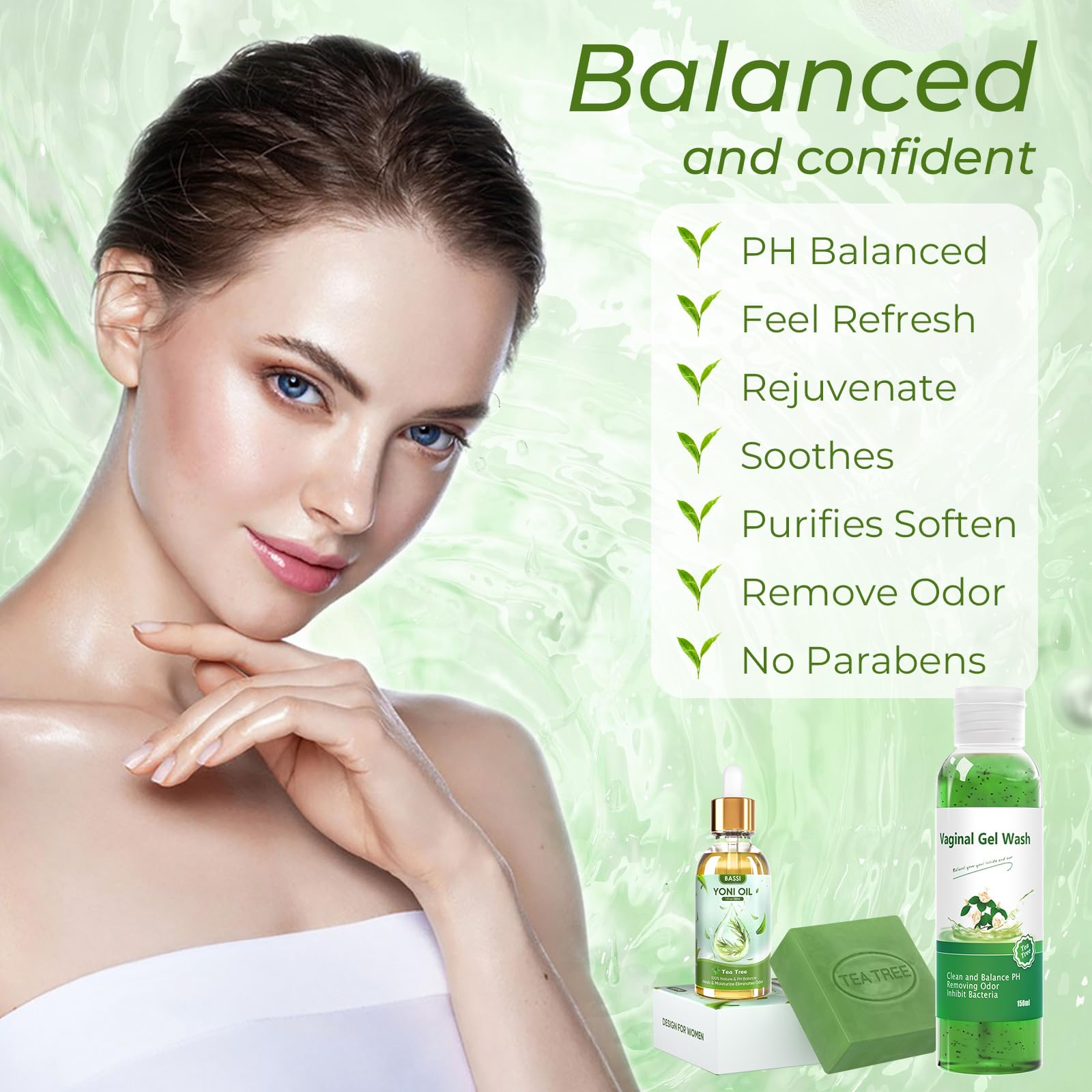 Feminine Wash & Yoni Oil & Yoni Soap Tea Tree Set for Women, Yoni Wash for Vaginal Ph Balance Remove BASSI