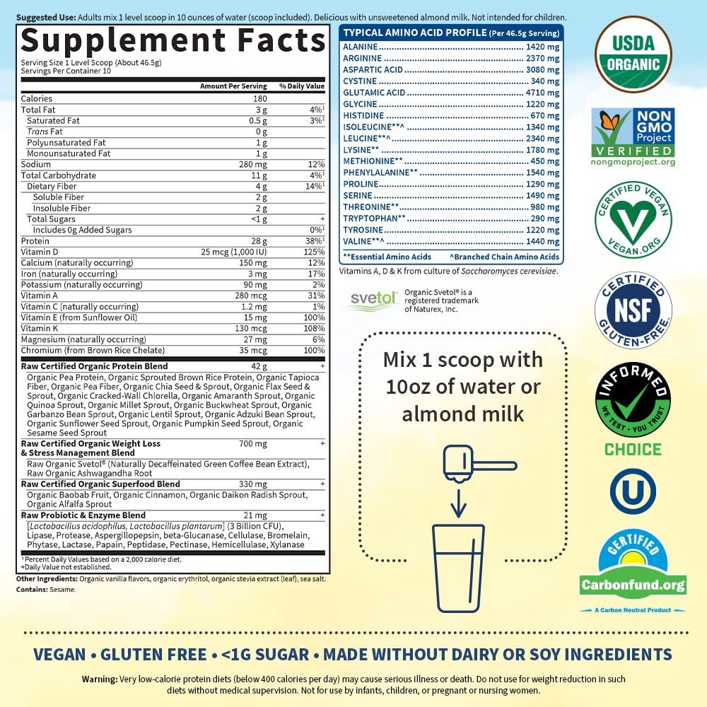 Garden of Life Raw Organic Fit Vegan Protein Powder Vanilla, 28g Plant Based Protein Garden of Life