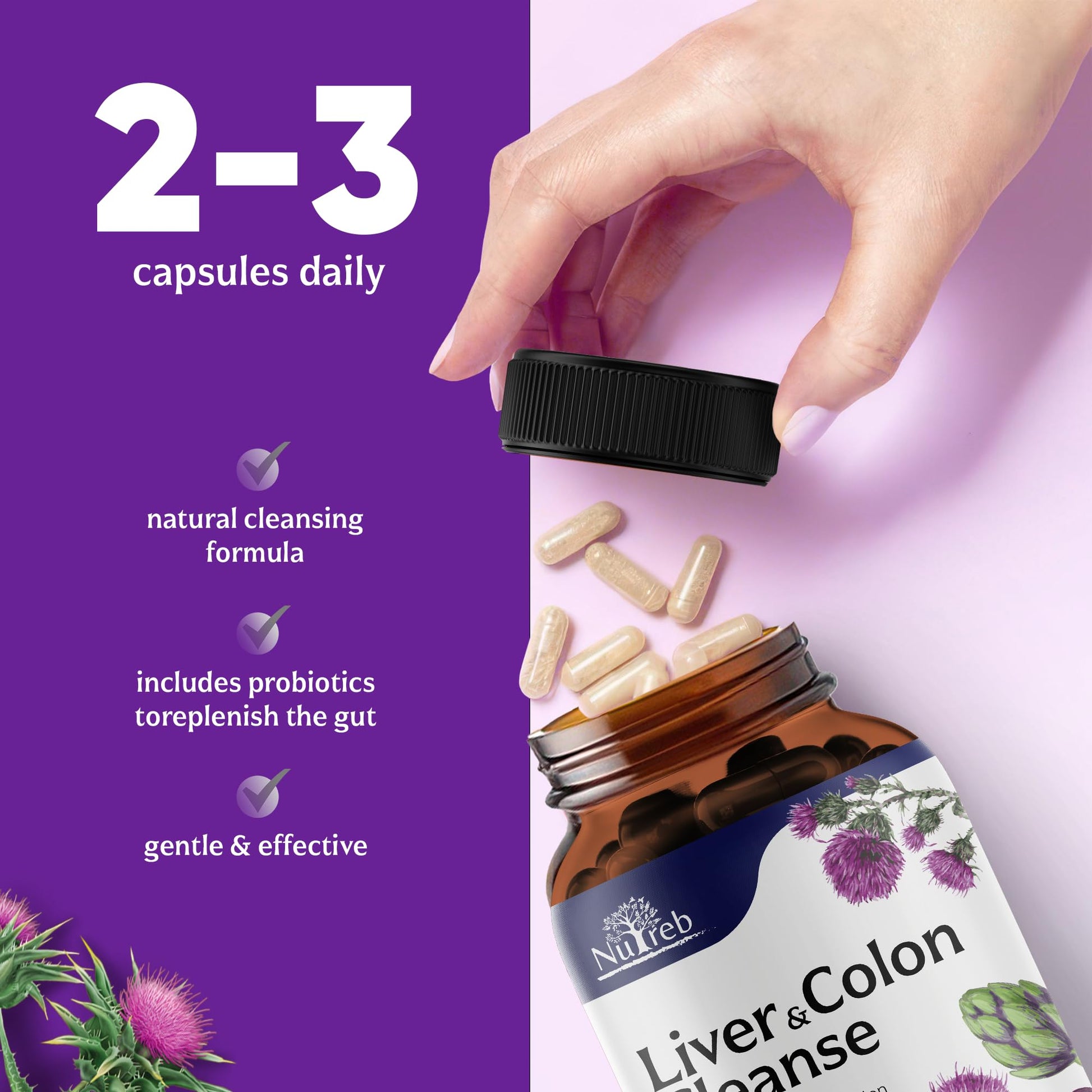 Liver Cleanse Detox & Repair with Colon Cleanse - Milk Thistle, Dandelion Root, Psyllium Husk Fiber Nutreb