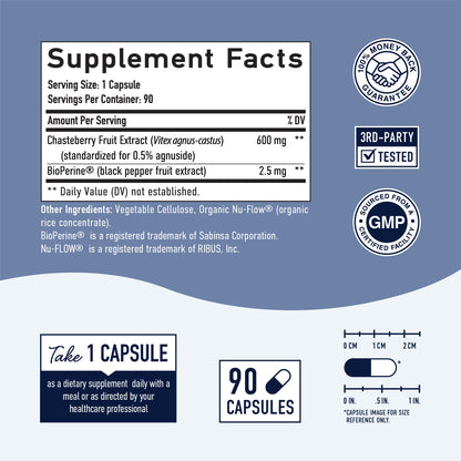 Vitex Chasteberry Supplement 600mg | Agnus Castus for Women's Hormone Balance, Menopause