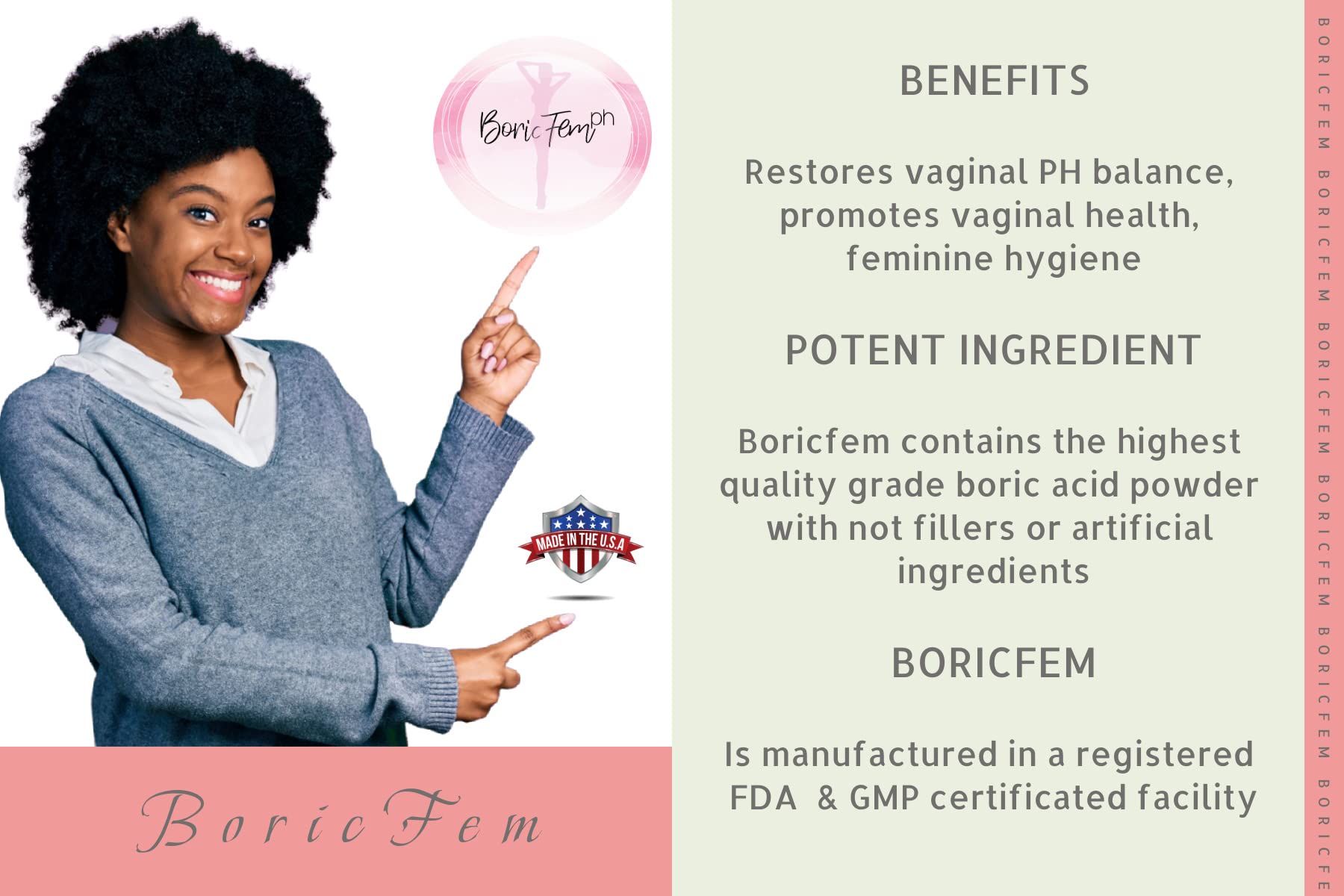 N'More Boric Acid Vaginal Suppositories- 100% Pure - Made in USA- Boricfem Vaginal Health Supplement N'More