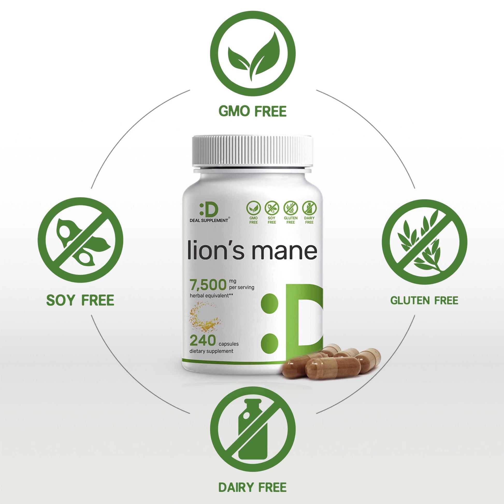 Lions Mane Mushroom Supplement, 7,500mg Per Serving, 240 Capsules – Active Fruiting DEAL SUPPLEMENT