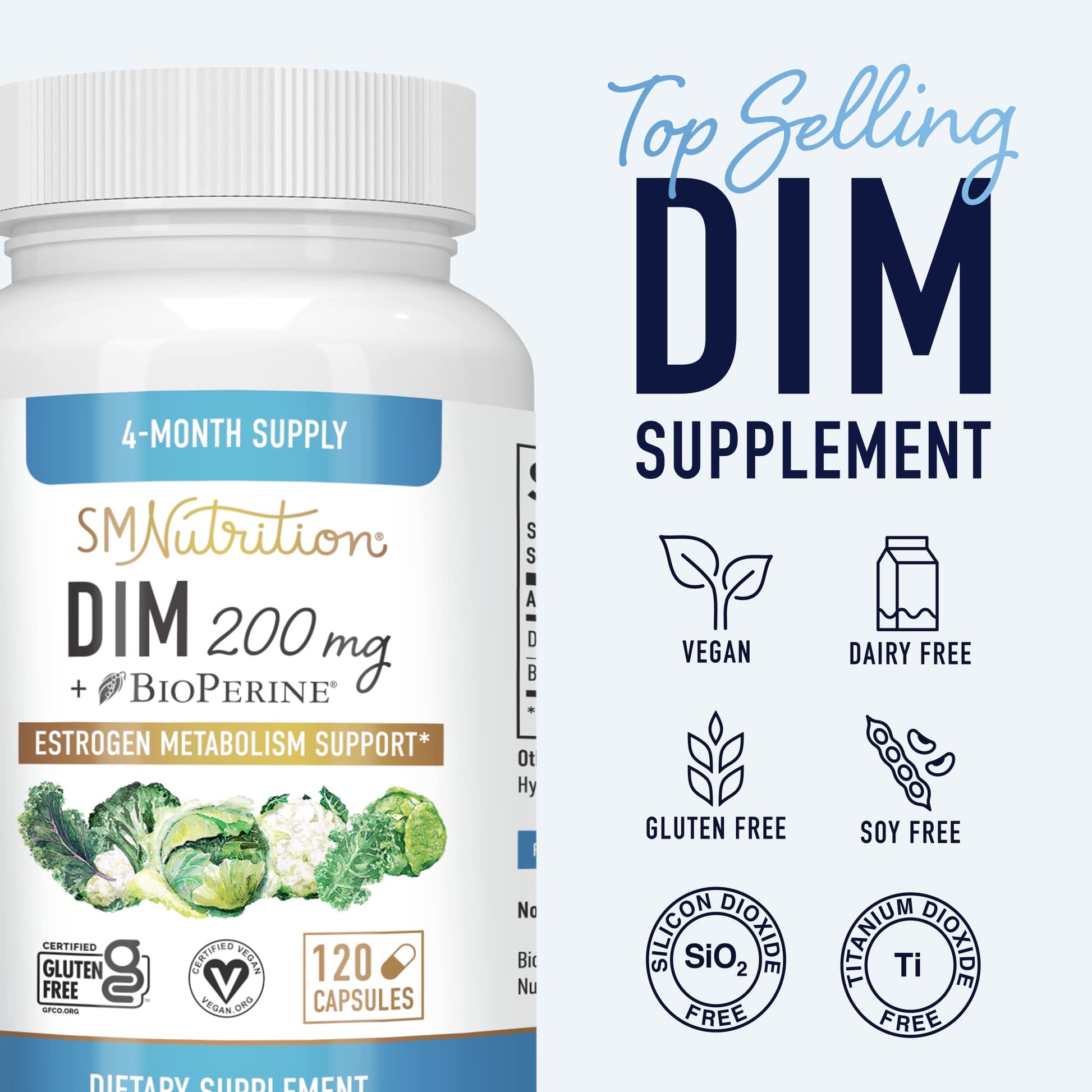 DIM Supplement 200 mg (120 Ct) | Estrogen Balance for Women & Men | Hormone Balance SMNutrition