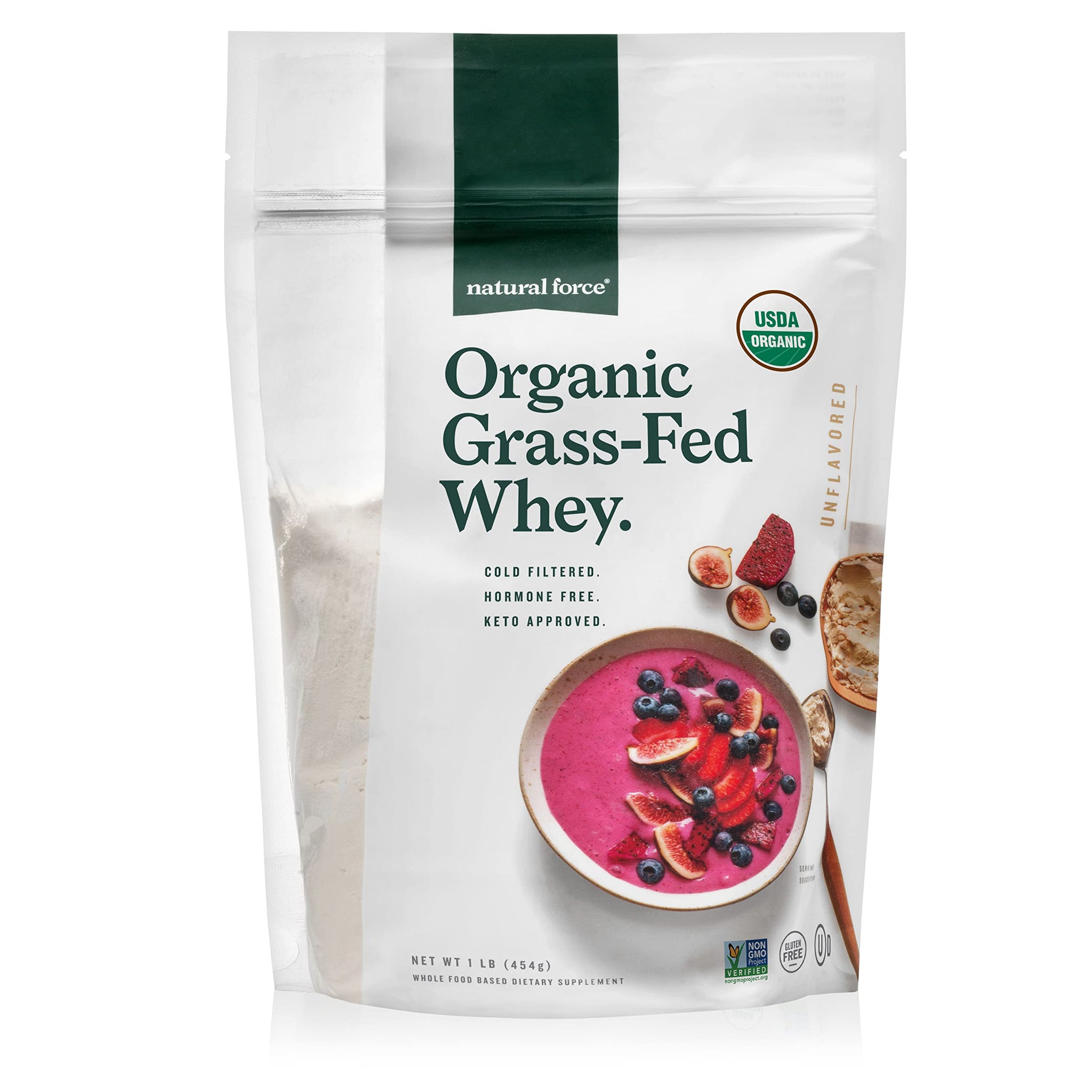 Natural Force Grass Fed Organic Whey Protein Powder – Non GMO Verified, Humane 