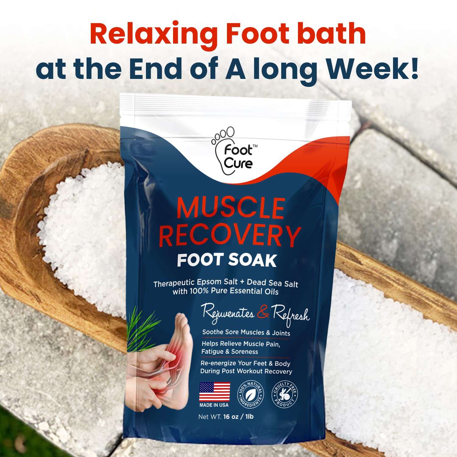 Muscle Relief Foot Soak with Epsom Salts - All Natural Salts for Post Workout Recovery FOOT CURE