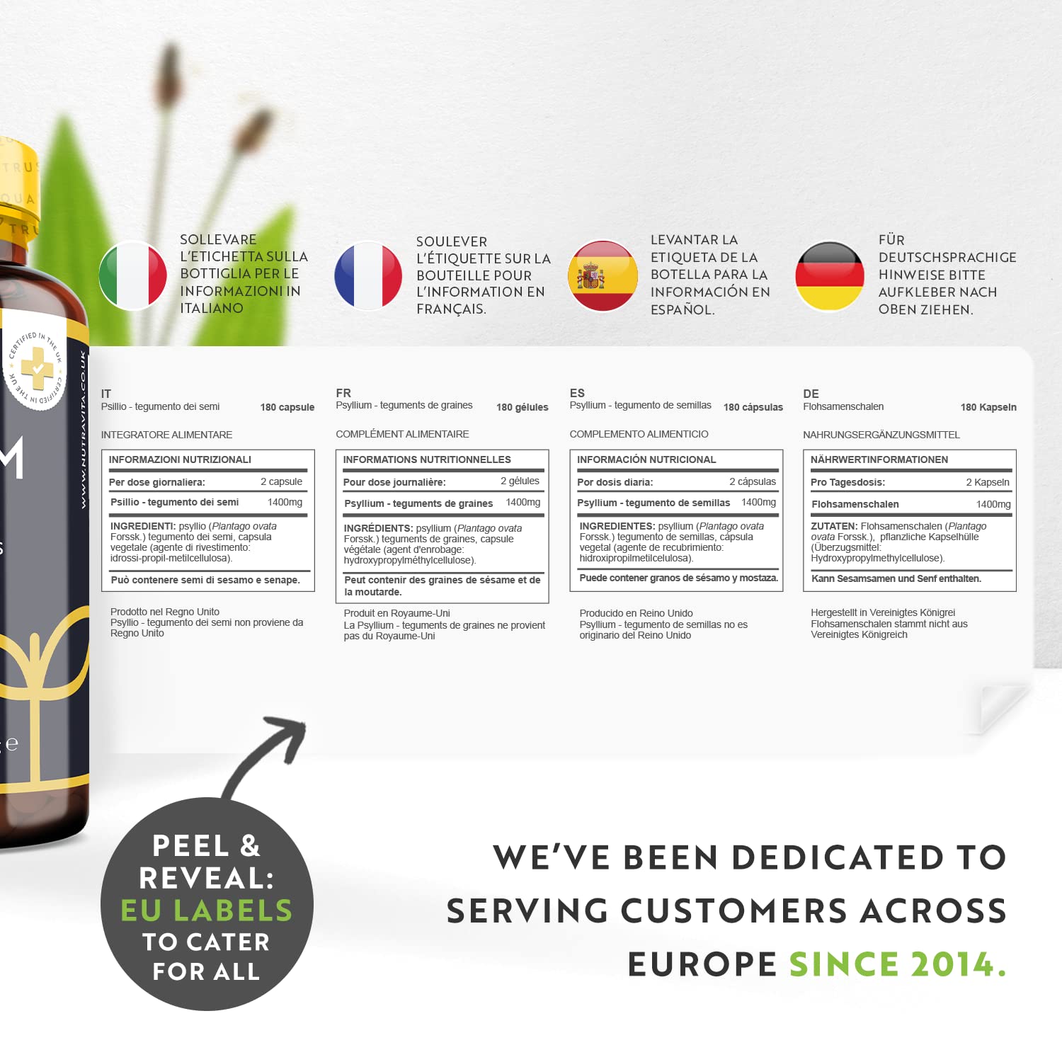 Psyllium Husks Fibre Supplement – 1400mg per Serving – Naturally High in Soluble Fibre Nutravita