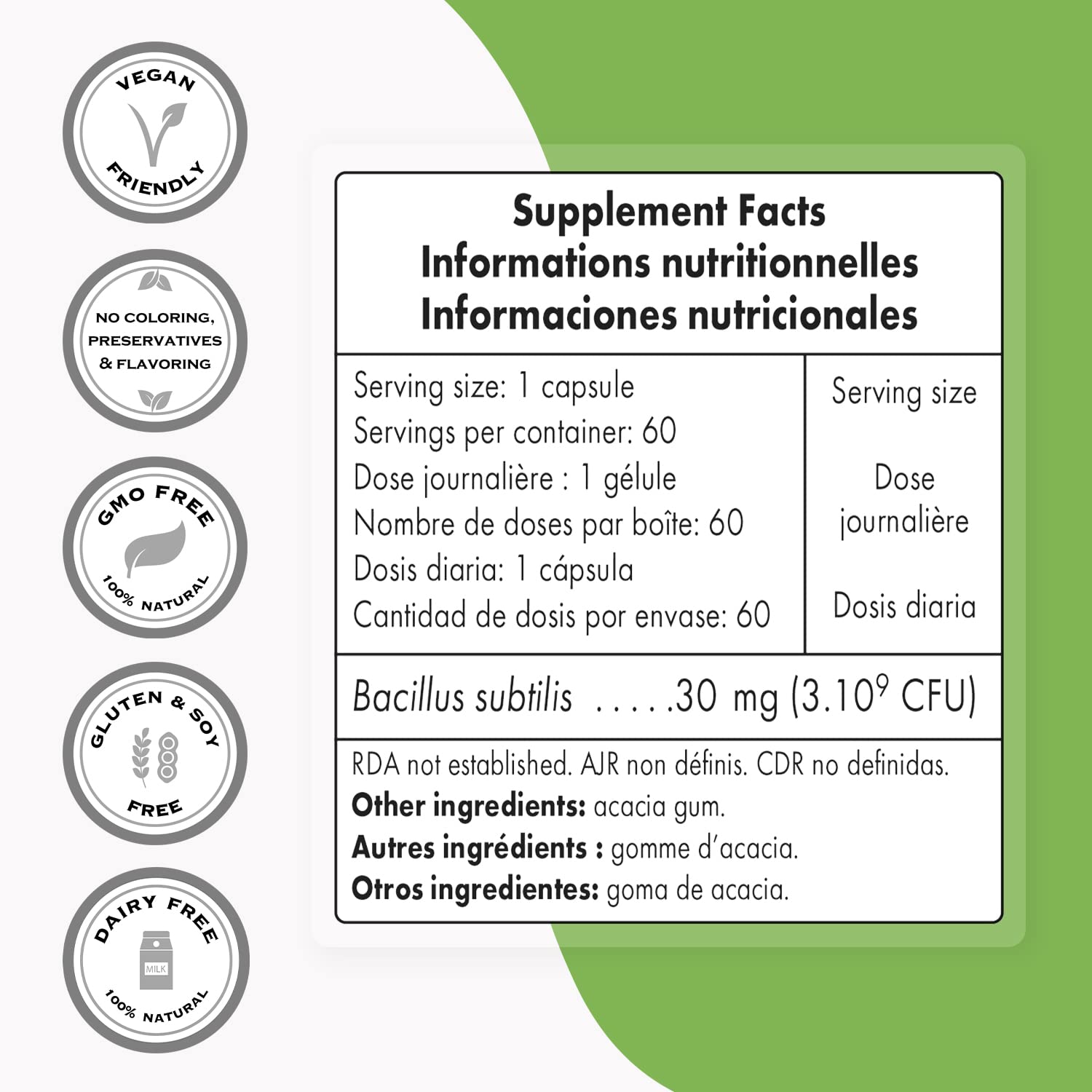 Supersmart - Bacillus Subtilis 3 Billion CFU per Day (High Potency) - Spore Probiotic Supersmart