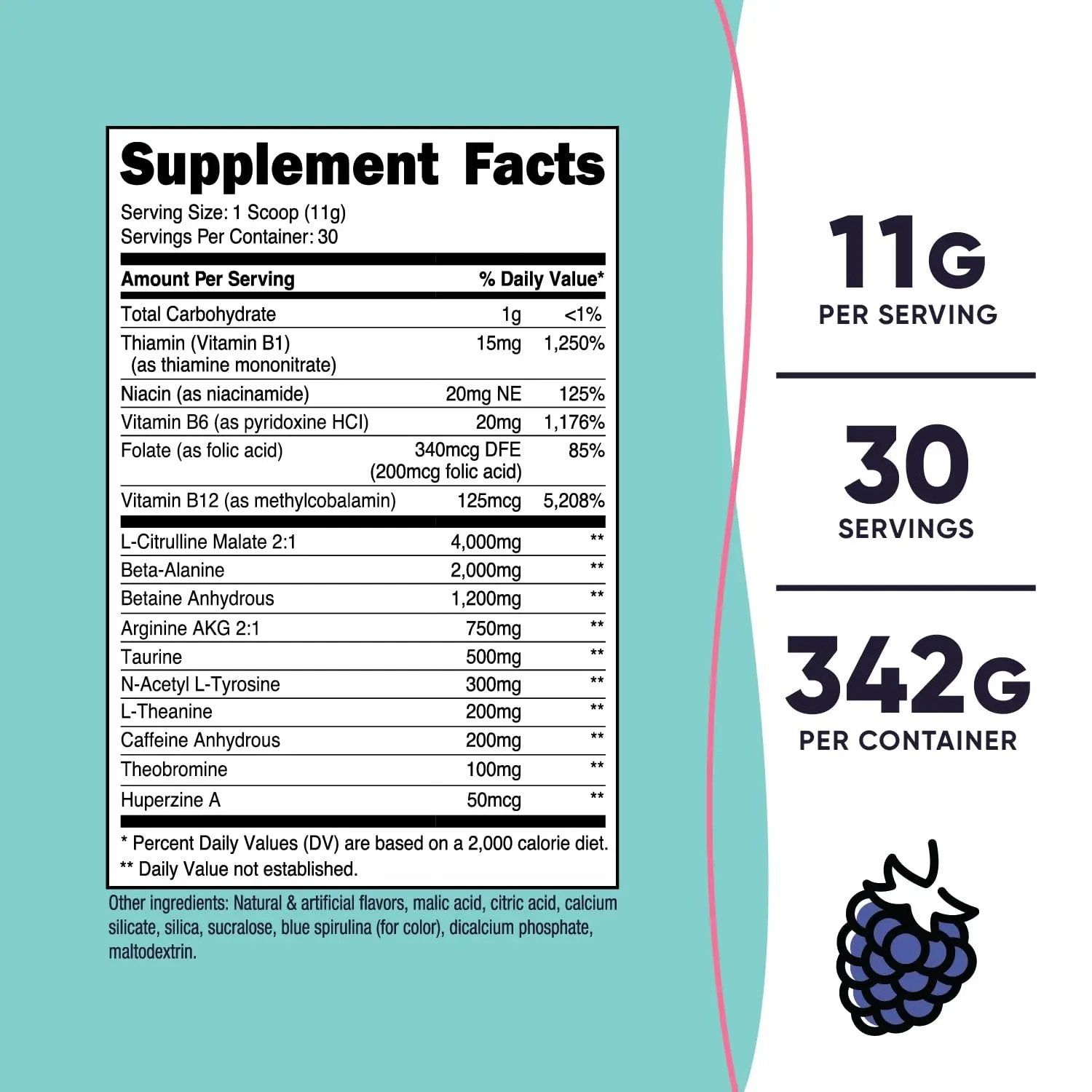 Nutricost Pre-Workout Powder for Women, Blue Raspberry, 30 Servings Nutricost