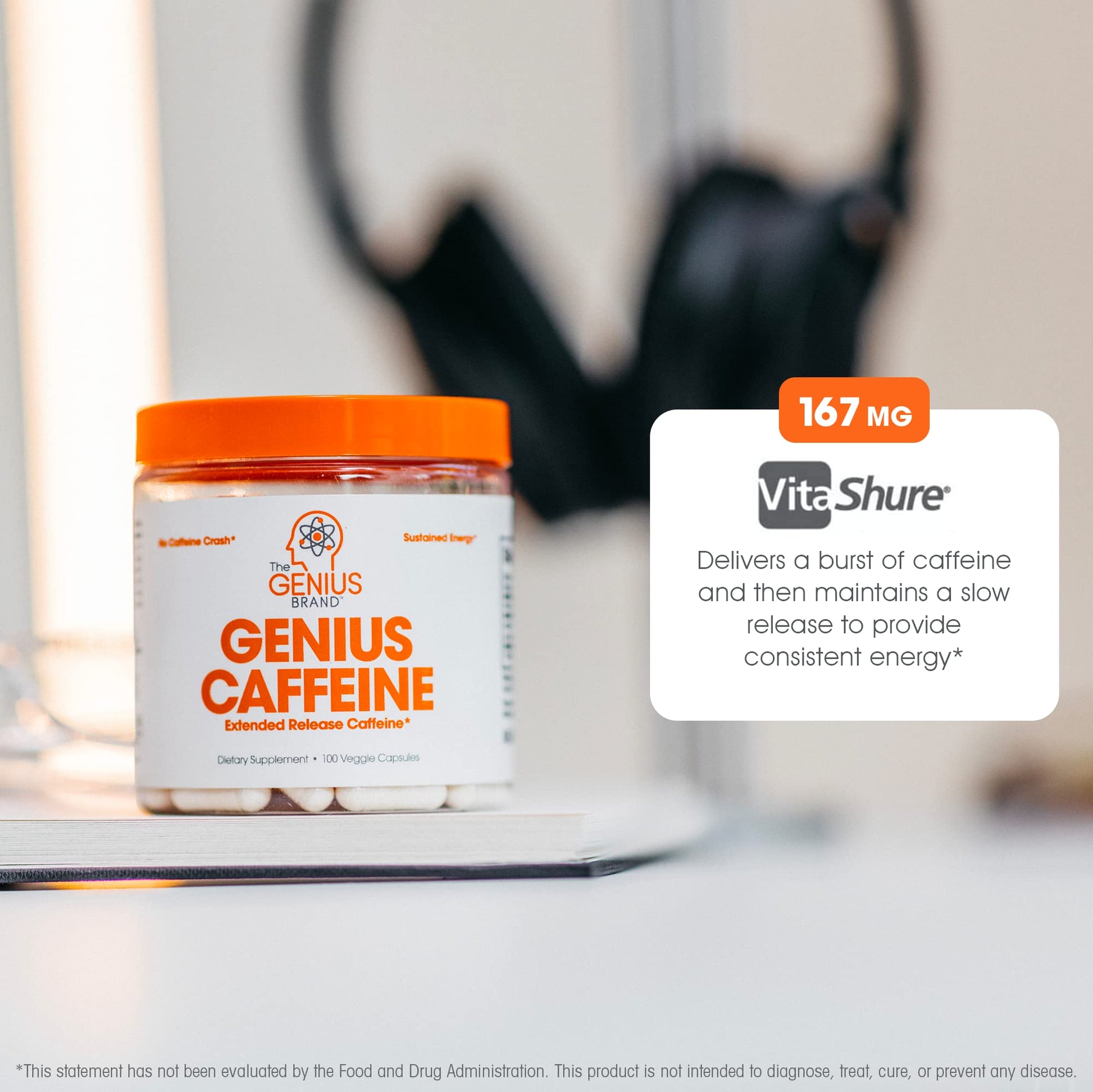 Genius Caffeine Pills 100mg, Extended-Release Microencapsulated Caffeine Pills The Genius Brand